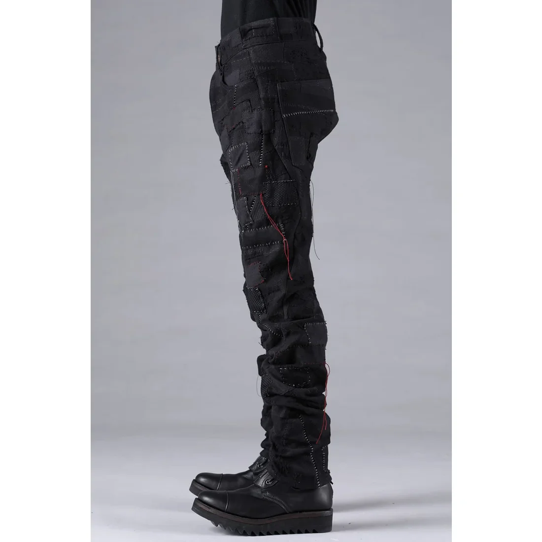 Black Hand Patchwork Crust Jacquard Overlock Twist Curve Pants - Image 4