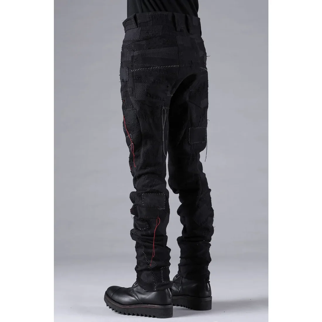 Black Hand Patchwork Crust Jacquard Overlock Twist Curve Pants - Image 5