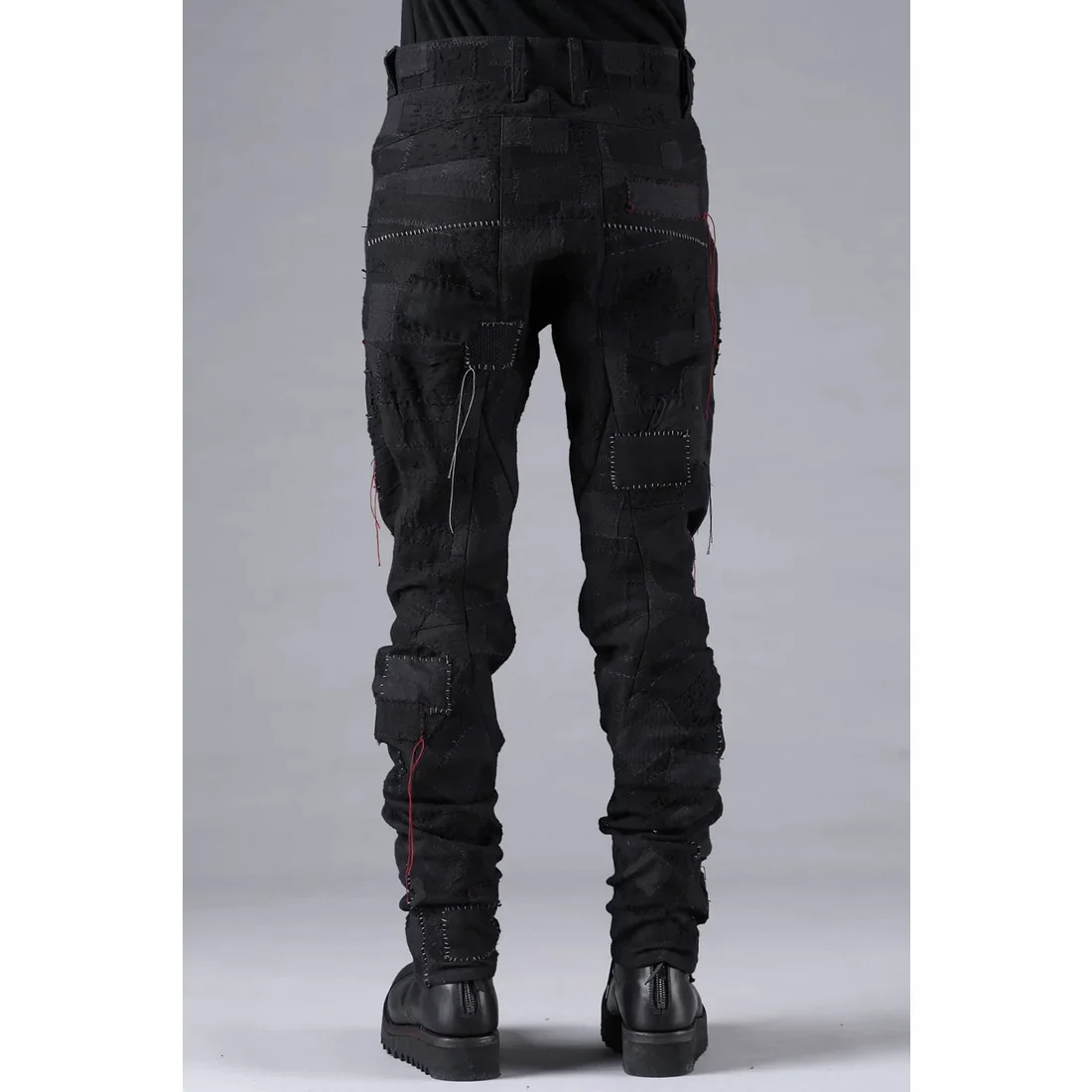 Black Hand Patchwork Crust Jacquard Overlock Twist Curve Pants - Image 6