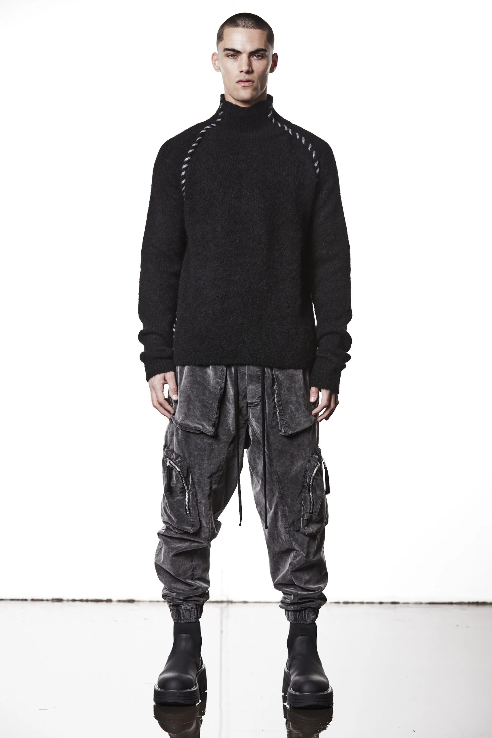 Black Hi-neck Alpaca Sweater MK 125 - Image 5