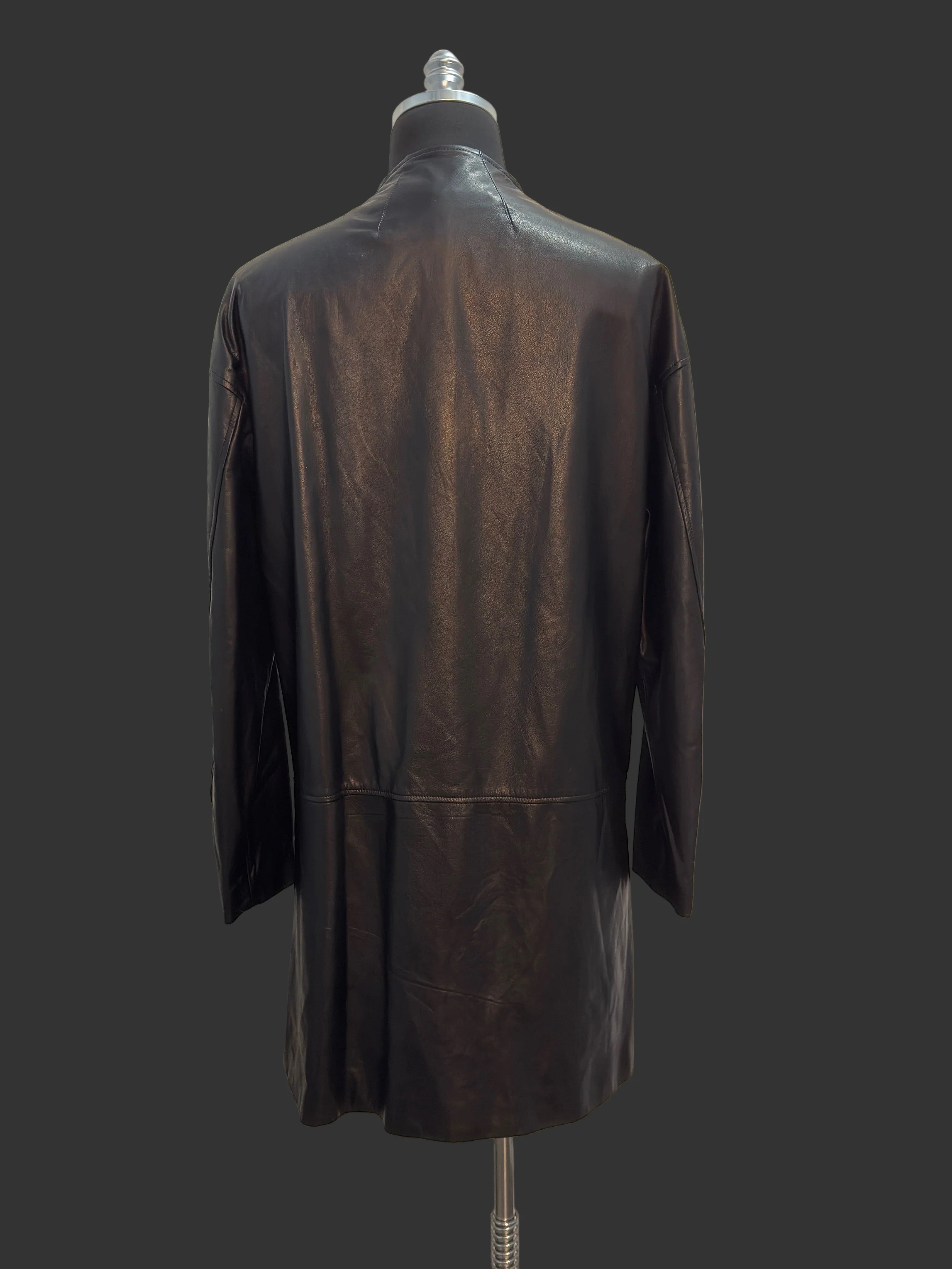 Black Japanese Steer Leather Collarless Car Coat - Image 14
