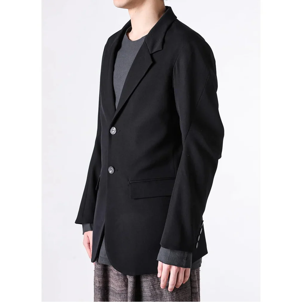 Black Japanese Wool Gabardine 2 Button Soft Blazer - Image 9