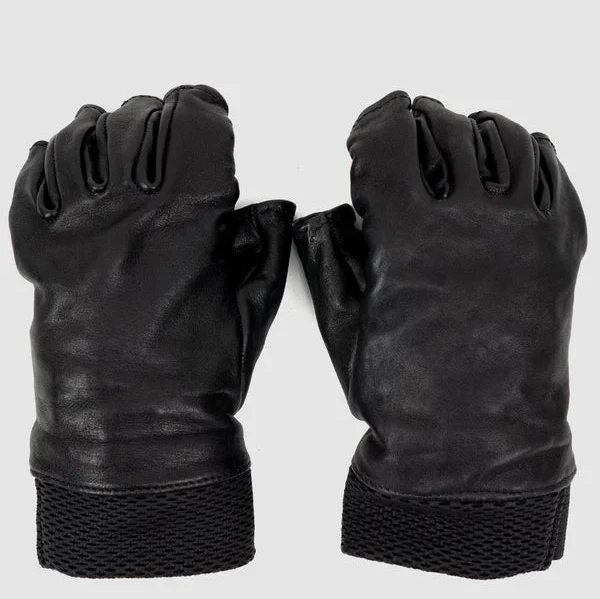 Black Kangaroo Leather Fingerless Gloves - Image 6