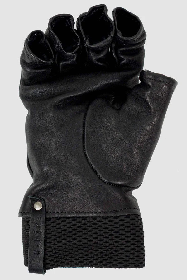 Black Kangaroo Leather Fingerless Gloves - Image 9