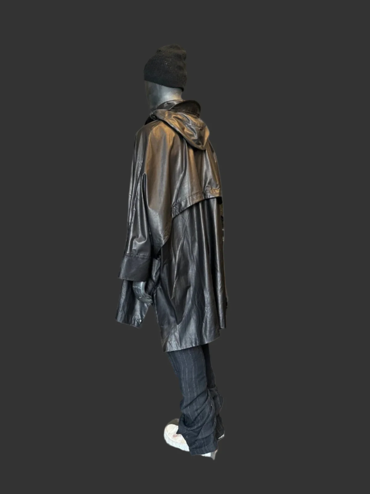 Black Luster Soft Steer Leather Hooded Smock Poncho - Image 14