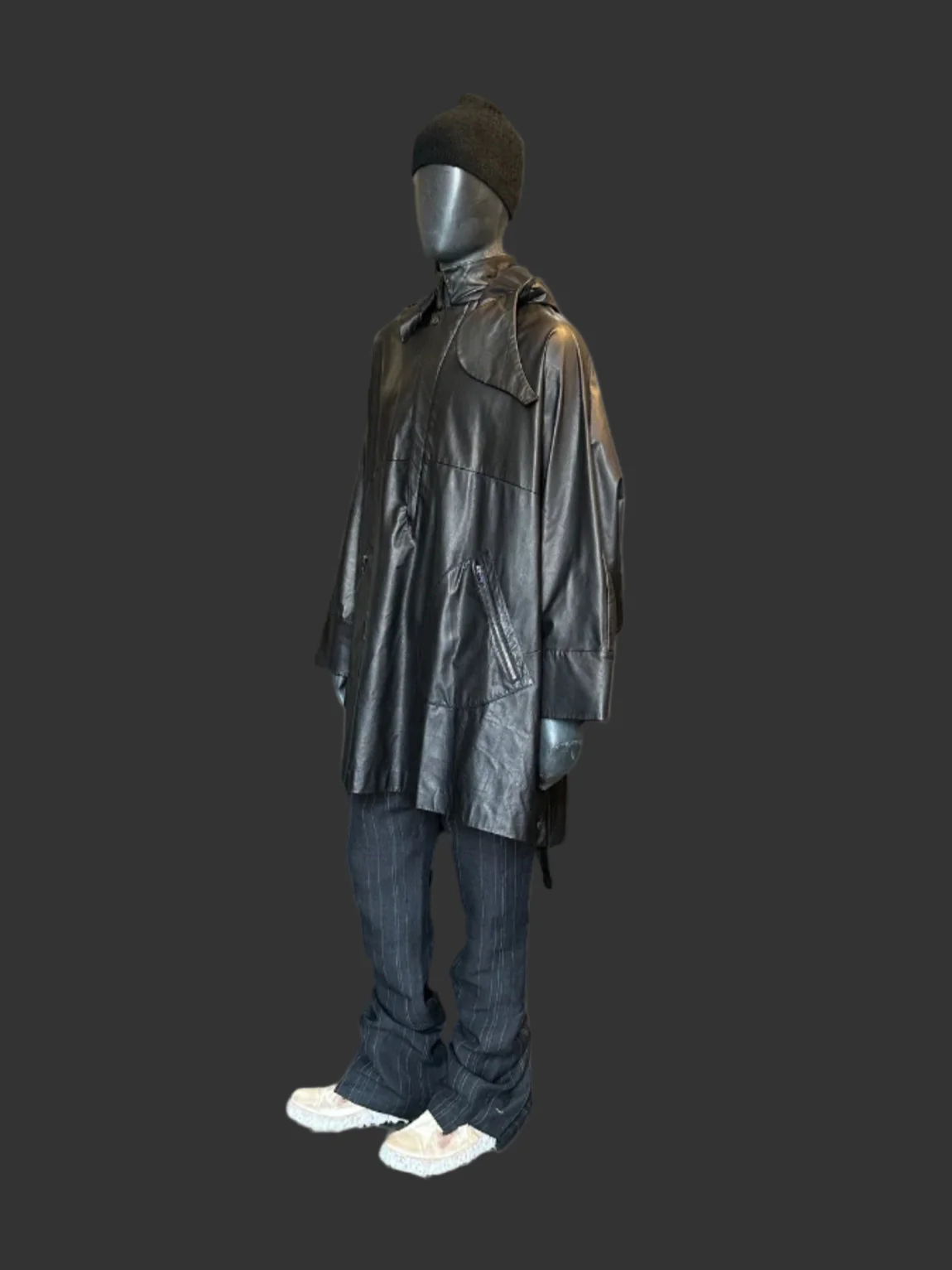 Black Luster Soft Steer Leather Hooded Smock Poncho - Image 20