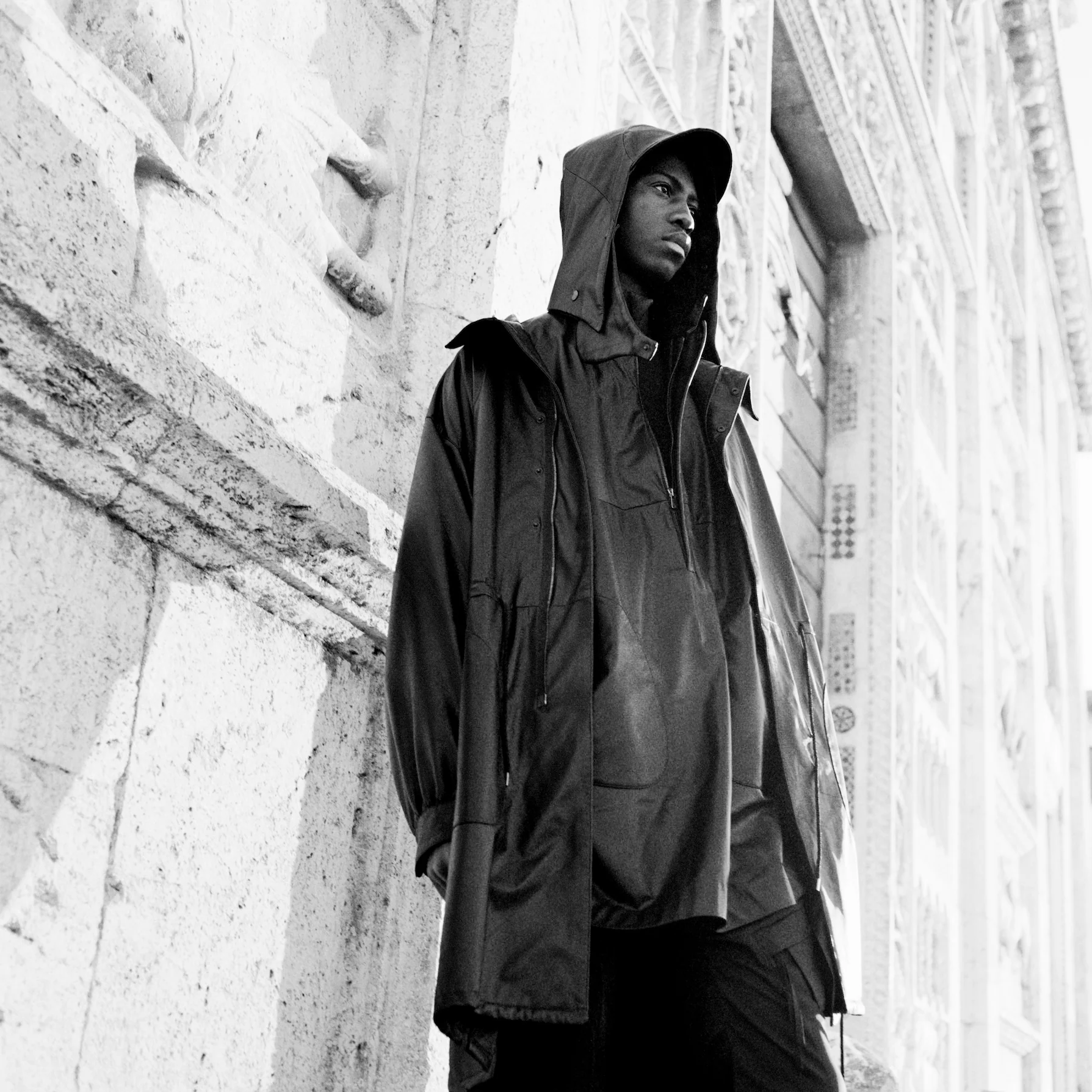 Black Luster Soft Steer Leather Hooded Smock Poncho - Image 4