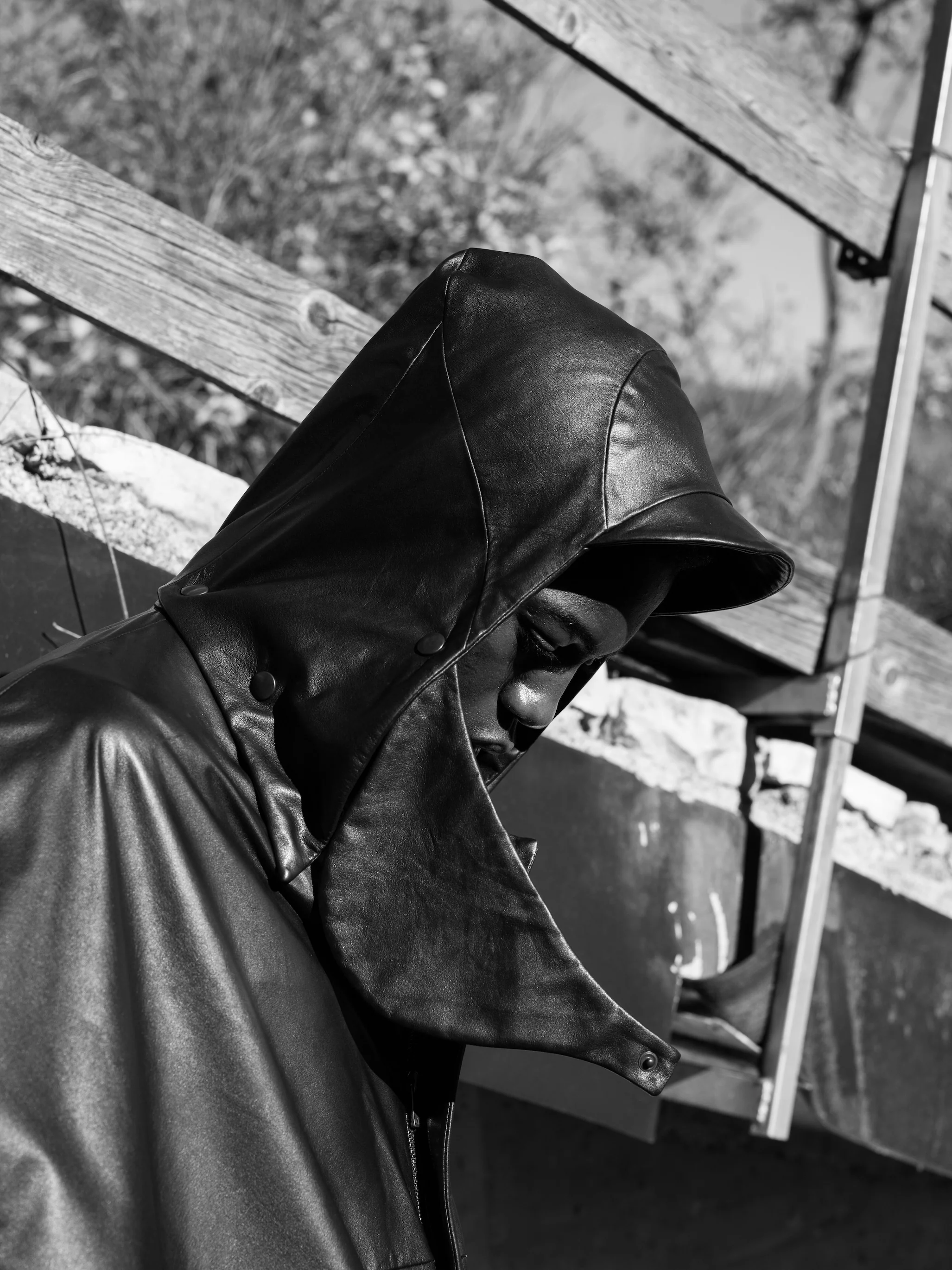 Black Luster Soft Steer Leather Hooded Smock Poncho - Image 6