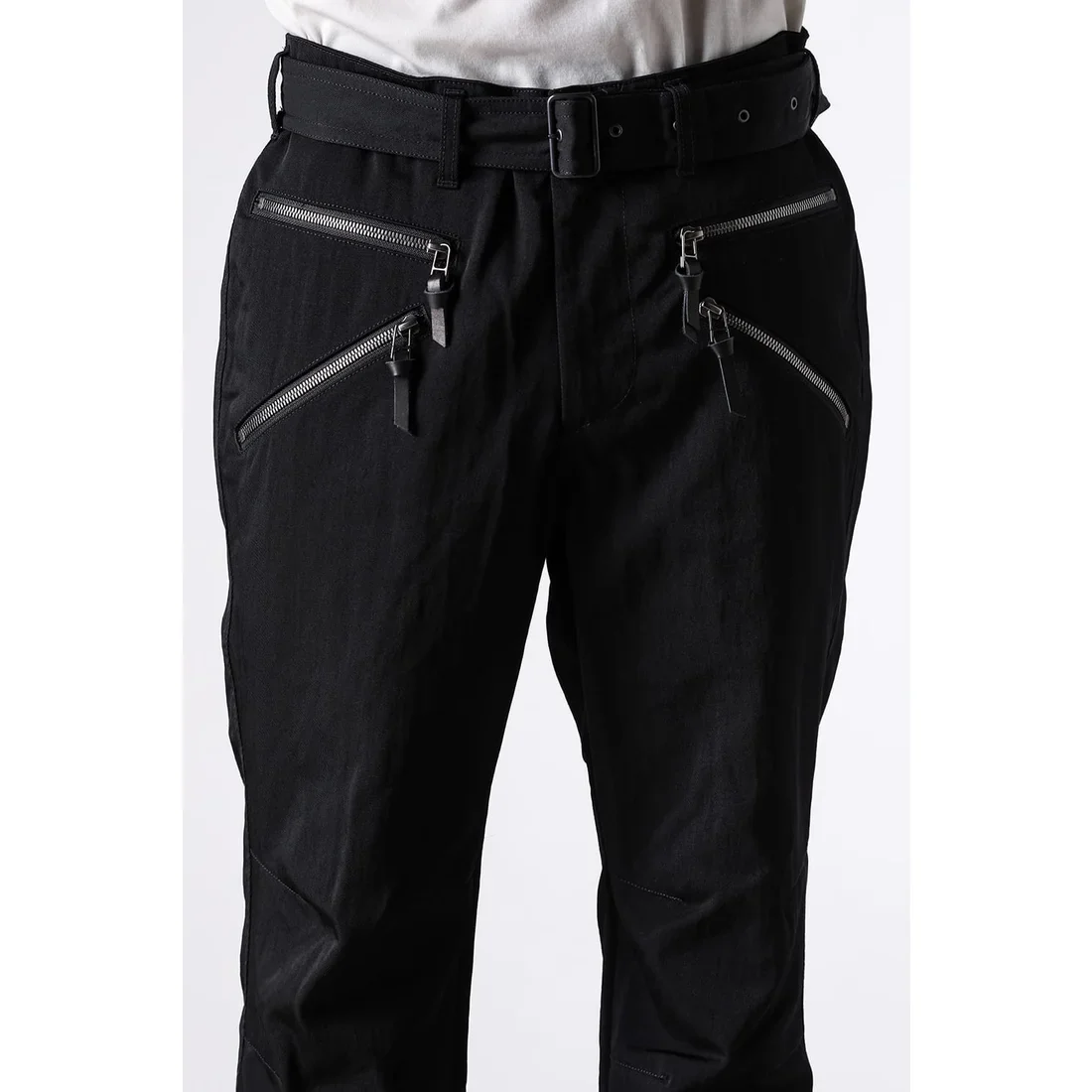 Black Nylon Wool Twill Slim Cropped Zipper Pocket Pants - Image 9