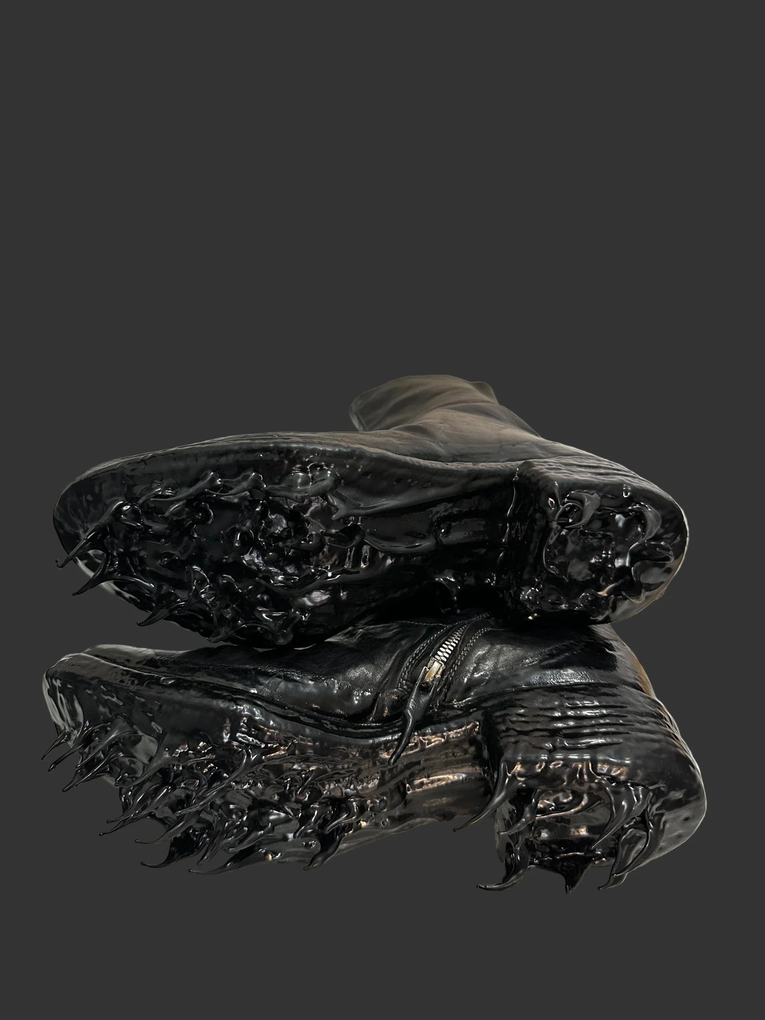 Black Object Dyed Lined Diagonal Zip Rubber Drip Goodyear Boots by Carol Christian Poell - Image 10