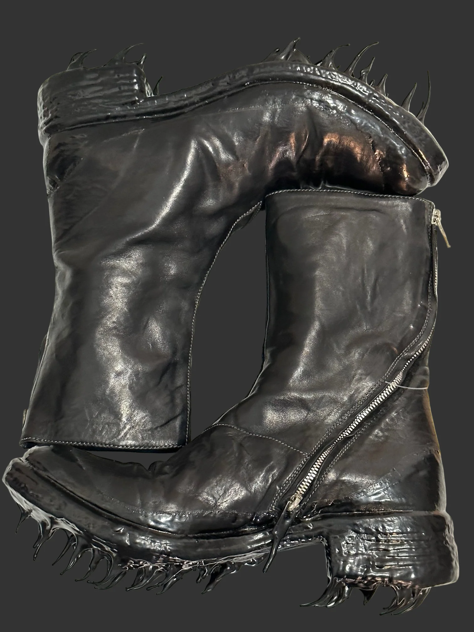 Black Object Dyed Lined Diagonal Zip Rubber Drip Goodyear Boots by Carol Christian Poell - Image 11