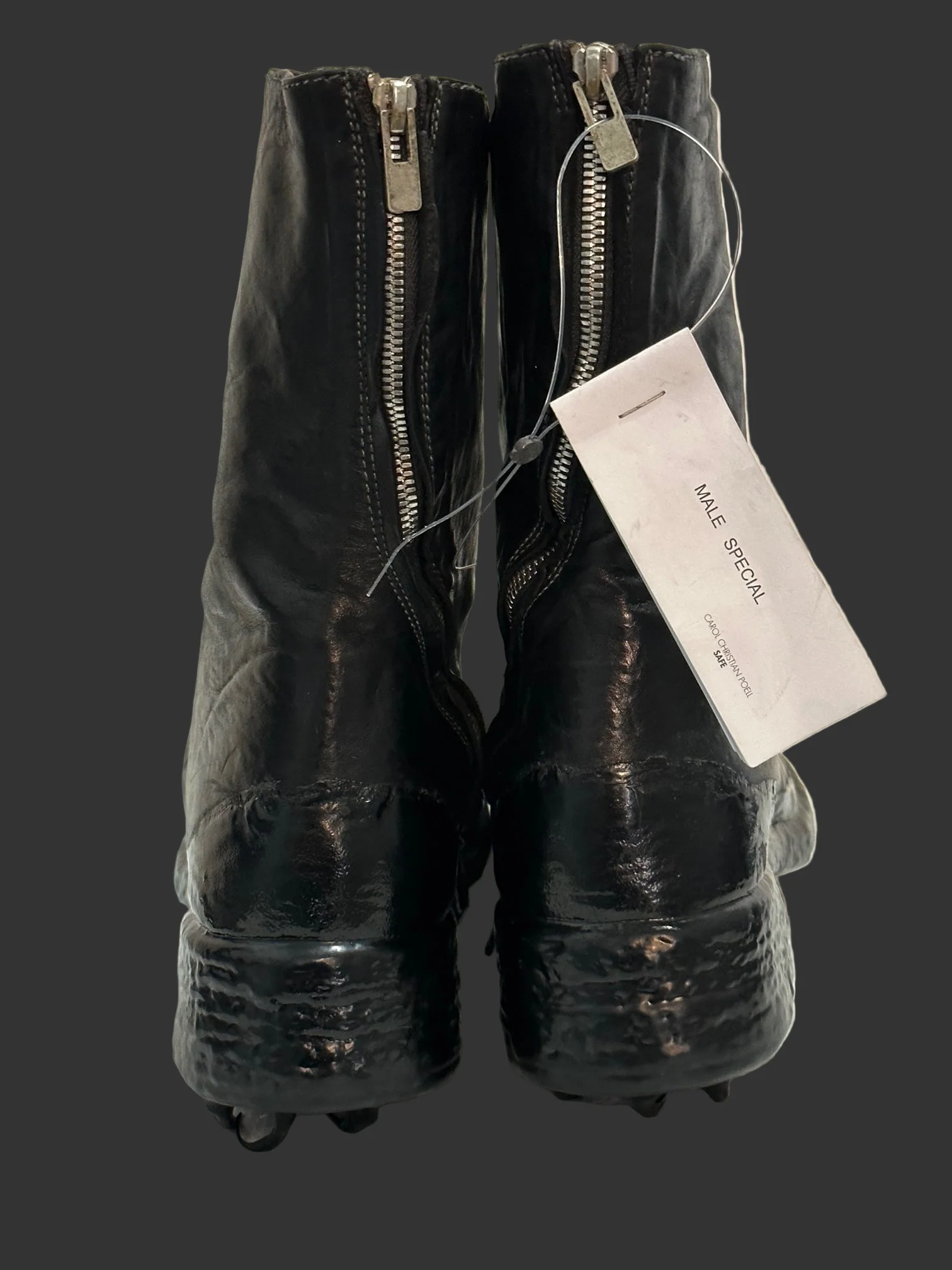 Black Object Dyed Lined Diagonal Zip Rubber Drip Goodyear Boots by Carol Christian Poell - Image 12