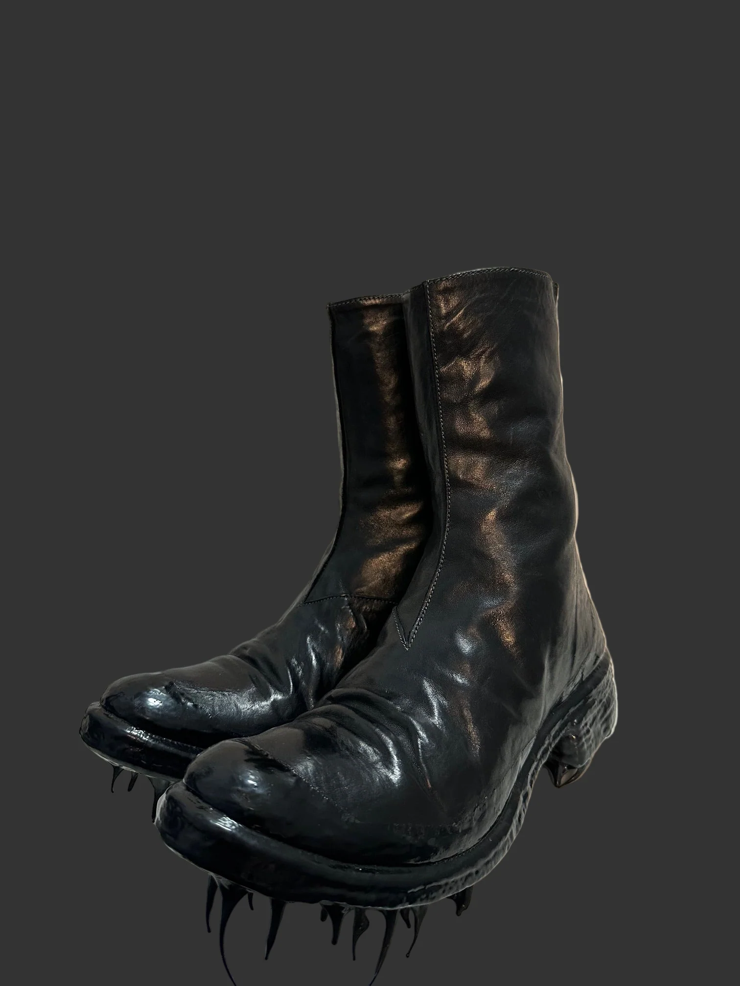 Black Object Dyed Lined Diagonal Zip Rubber Drip Goodyear Boots by Carol Christian Poell - Image 3