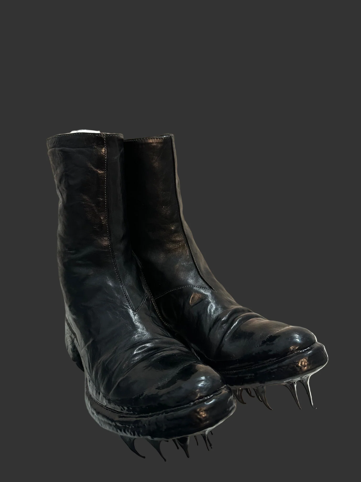 Black Object Dyed Lined Diagonal Zip Rubber Drip Goodyear Boots by Carol Christian Poell - Image 4