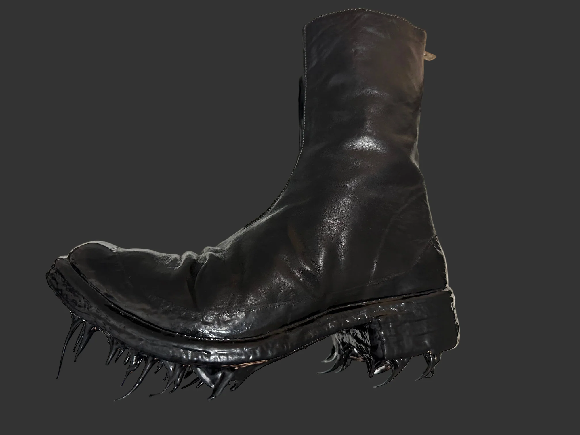 Black Object Dyed Lined Diagonal Zip Rubber Drip Goodyear Boots by Carol Christian Poell - Image 5