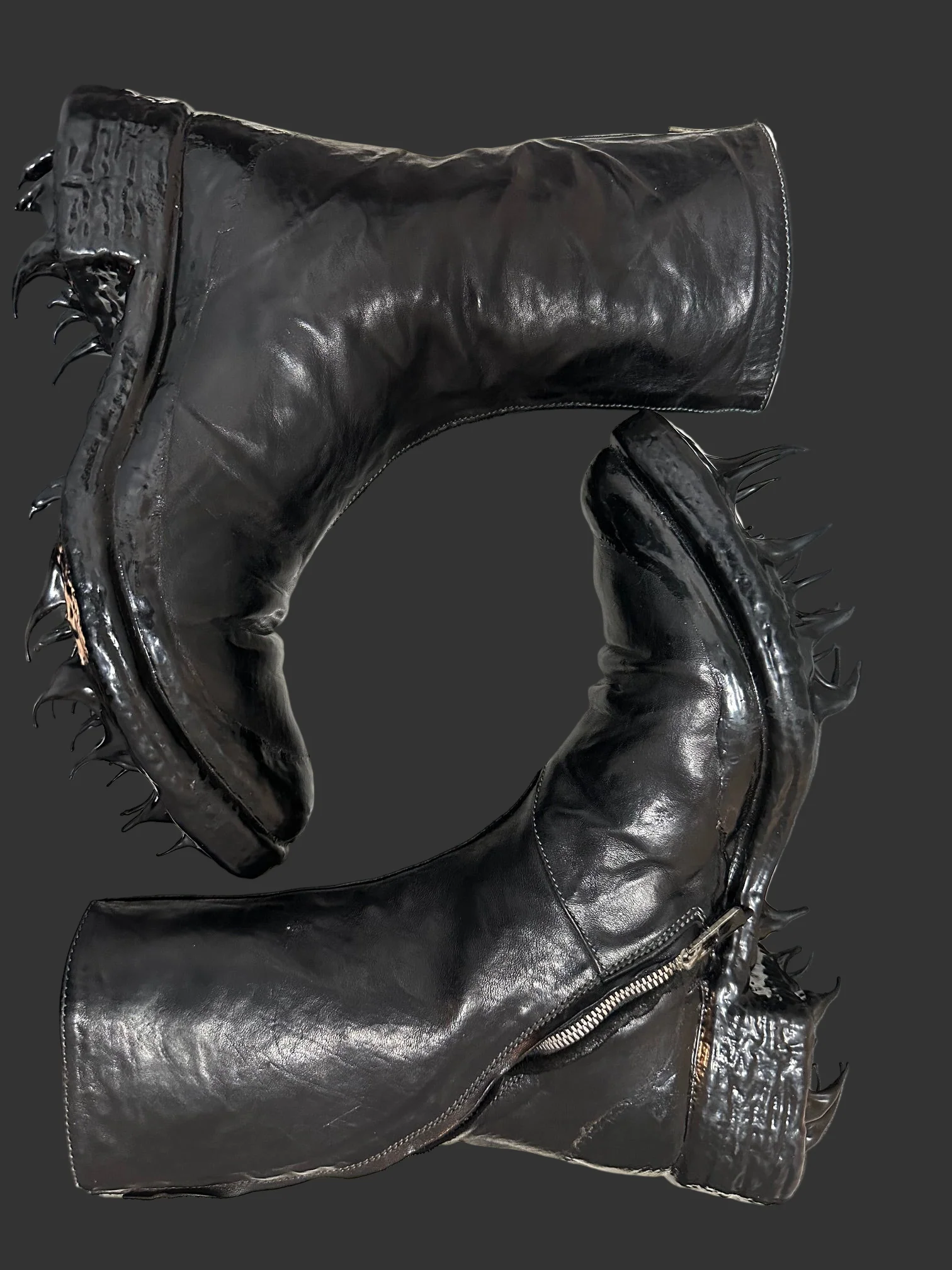 Black Object Dyed Lined Diagonal Zip Rubber Drip Goodyear Boots by Carol Christian Poell - Image 6