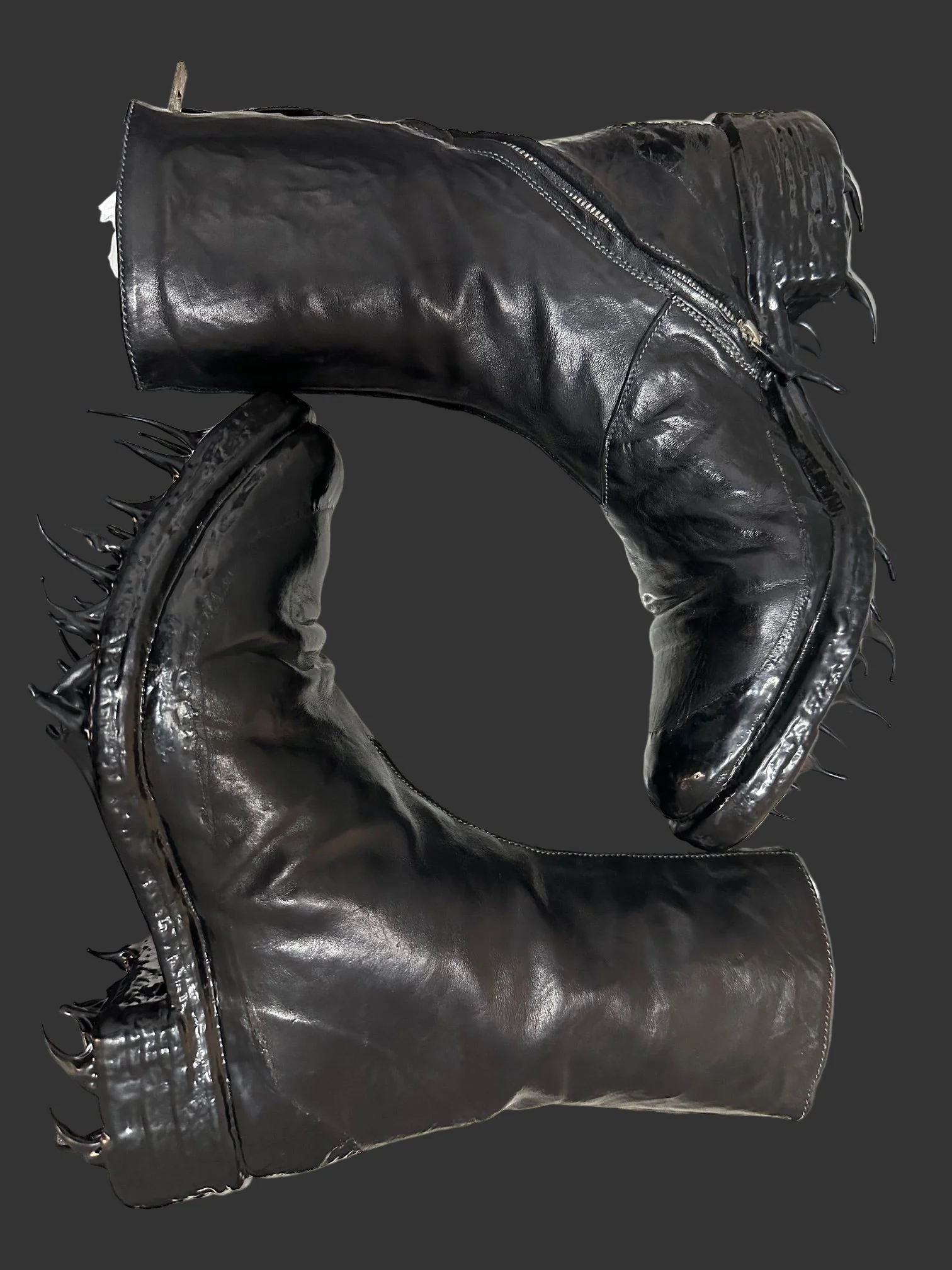 Black Object Dyed Lined Diagonal Zip Rubber Drip Goodyear Boots by Carol Christian Poell - Image 7