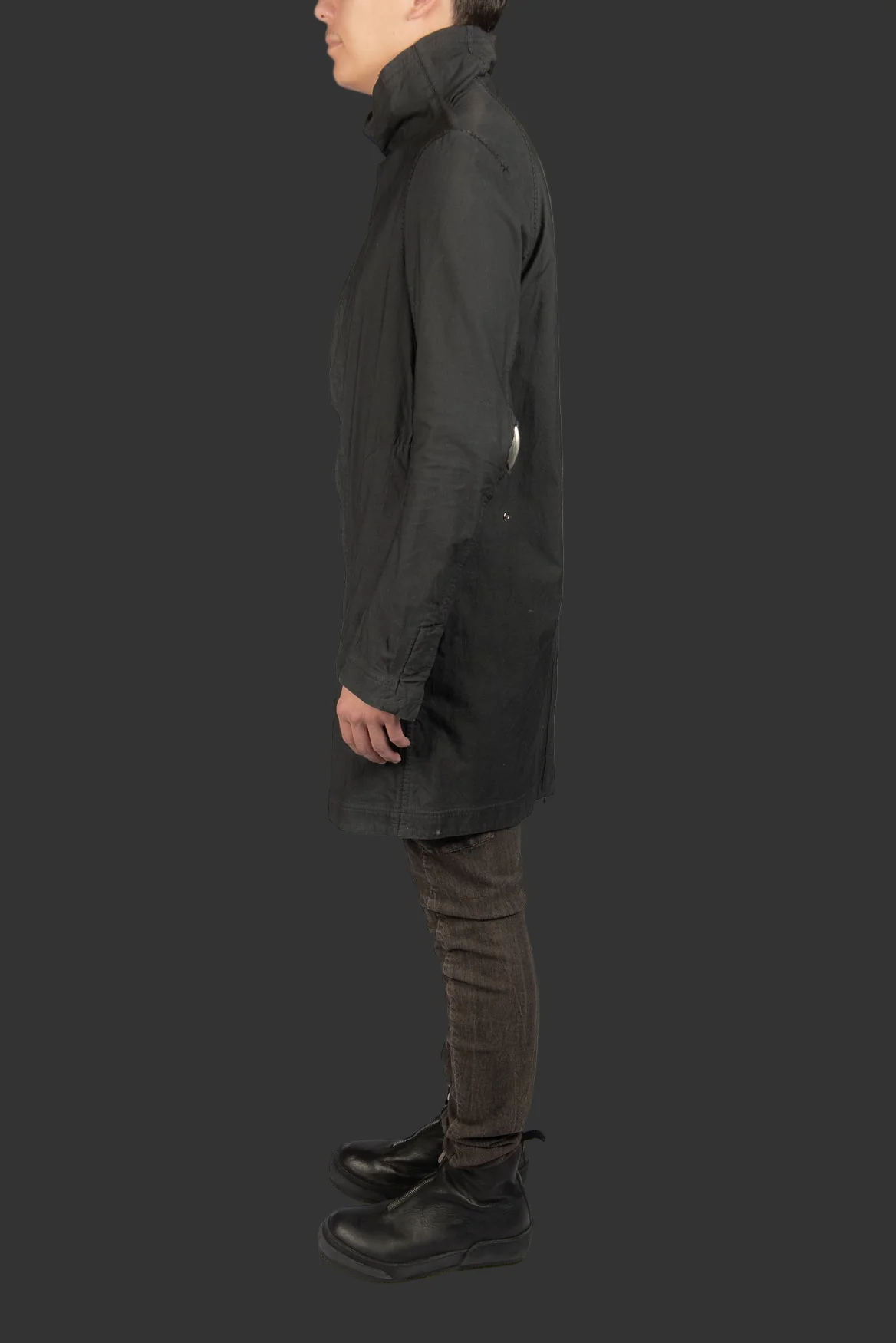 Black Object Dyed Visible Meltlock Button down Parka with Prosthetic Elbow by Carol Christian Poell - Image 3
