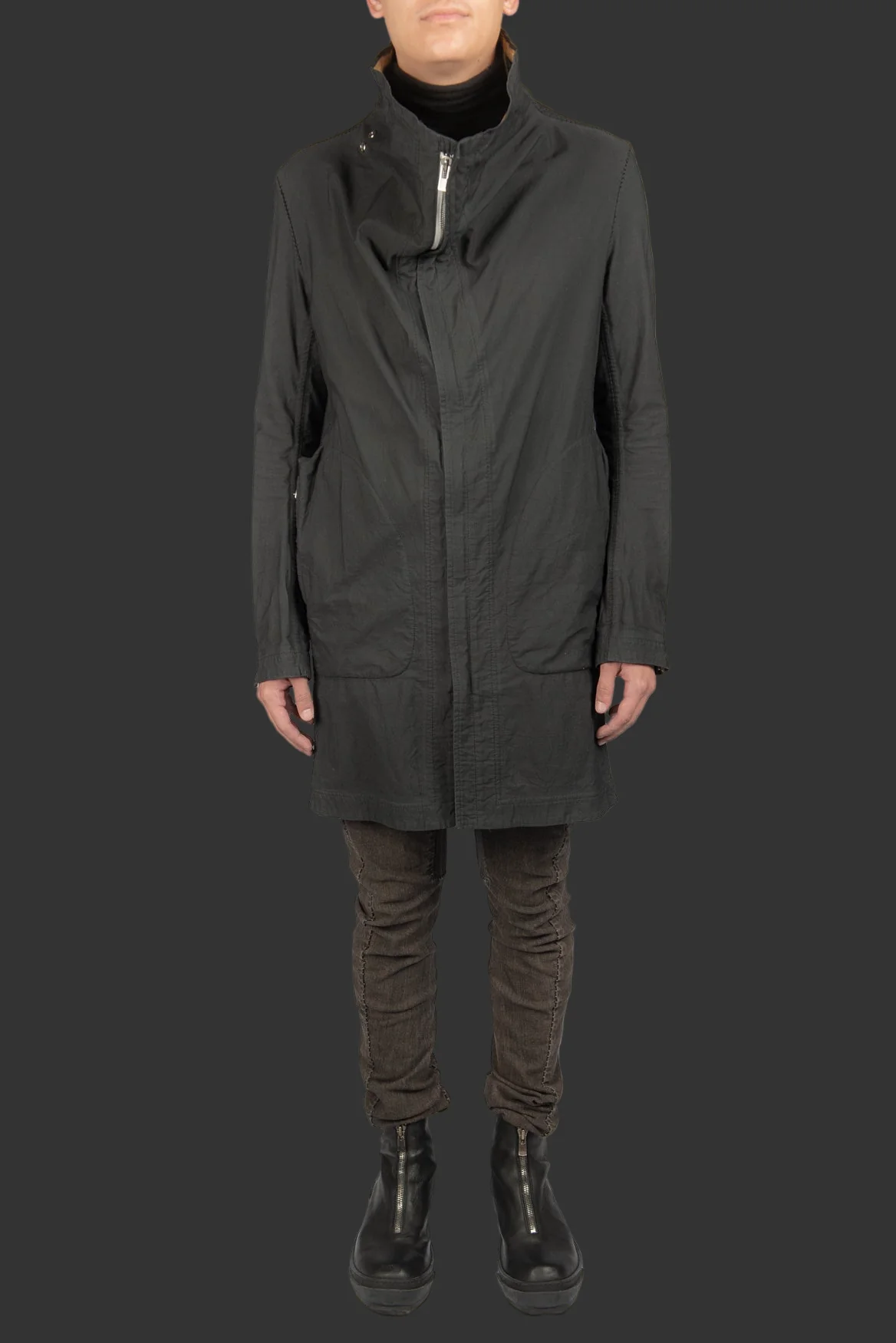 Black Object Dyed Visible Meltlock Button down Parka with Prosthetic Elbow by Carol Christian Poell - Image 4