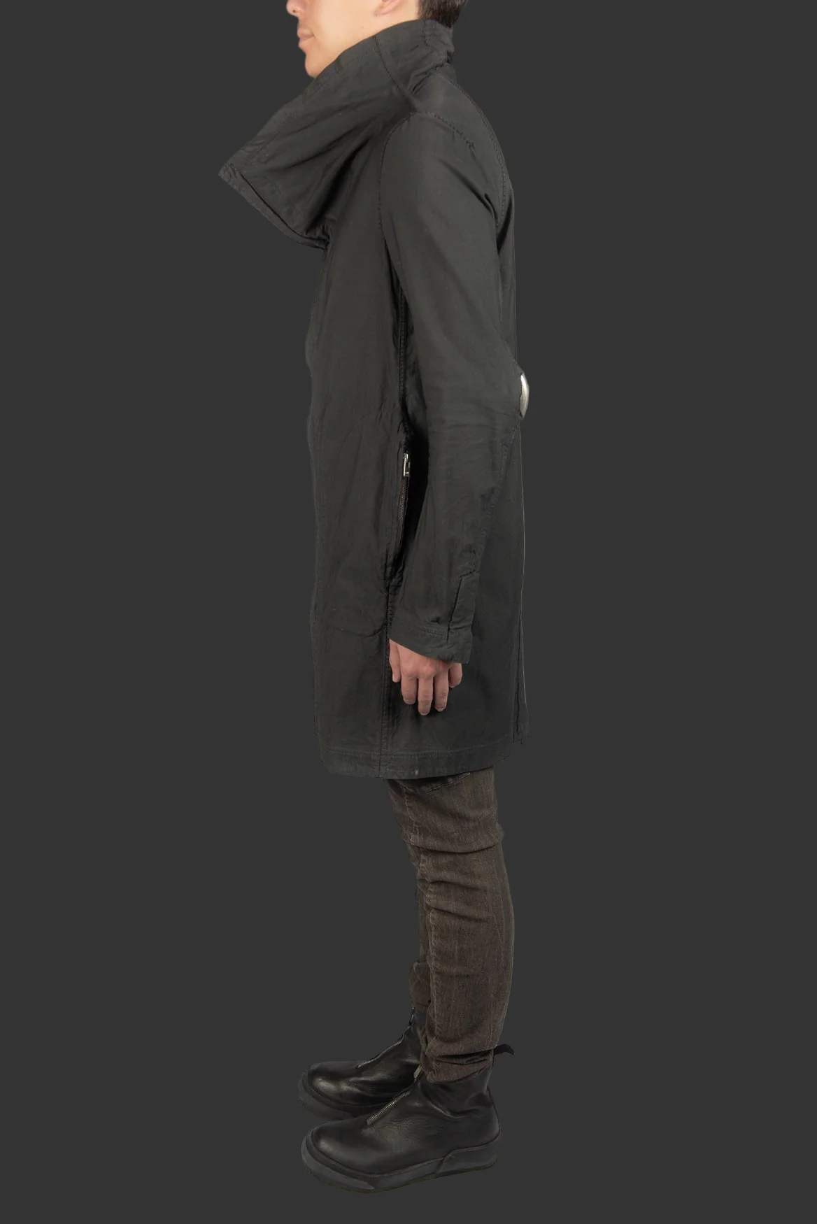 Black Object Dyed Visible Meltlock Button down Parka with Prosthetic Elbow by Carol Christian Poell - Image 5