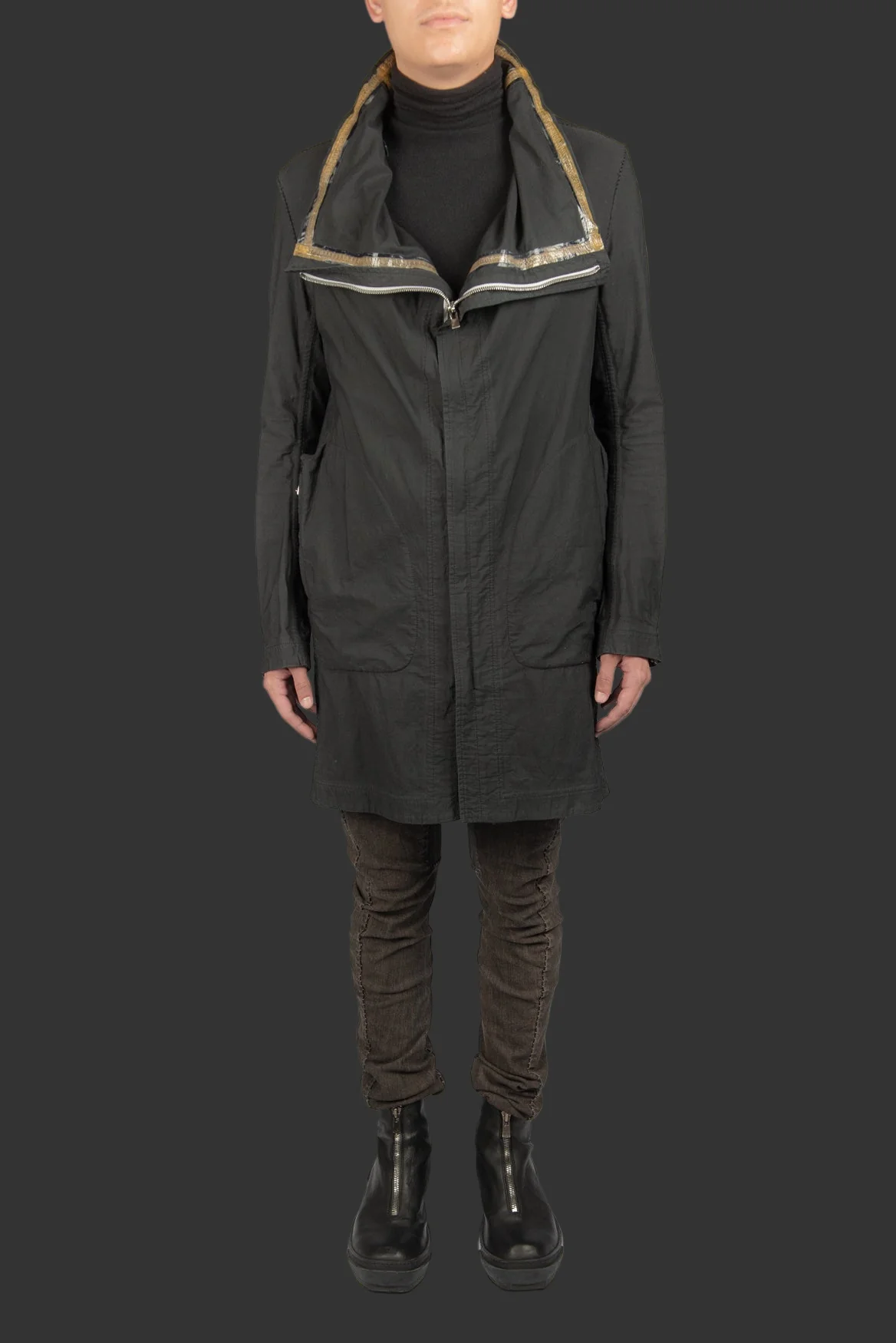 Black Object Dyed Visible Meltlock Button down Parka with Prosthetic Elbow by Carol Christian Poell - Image 6