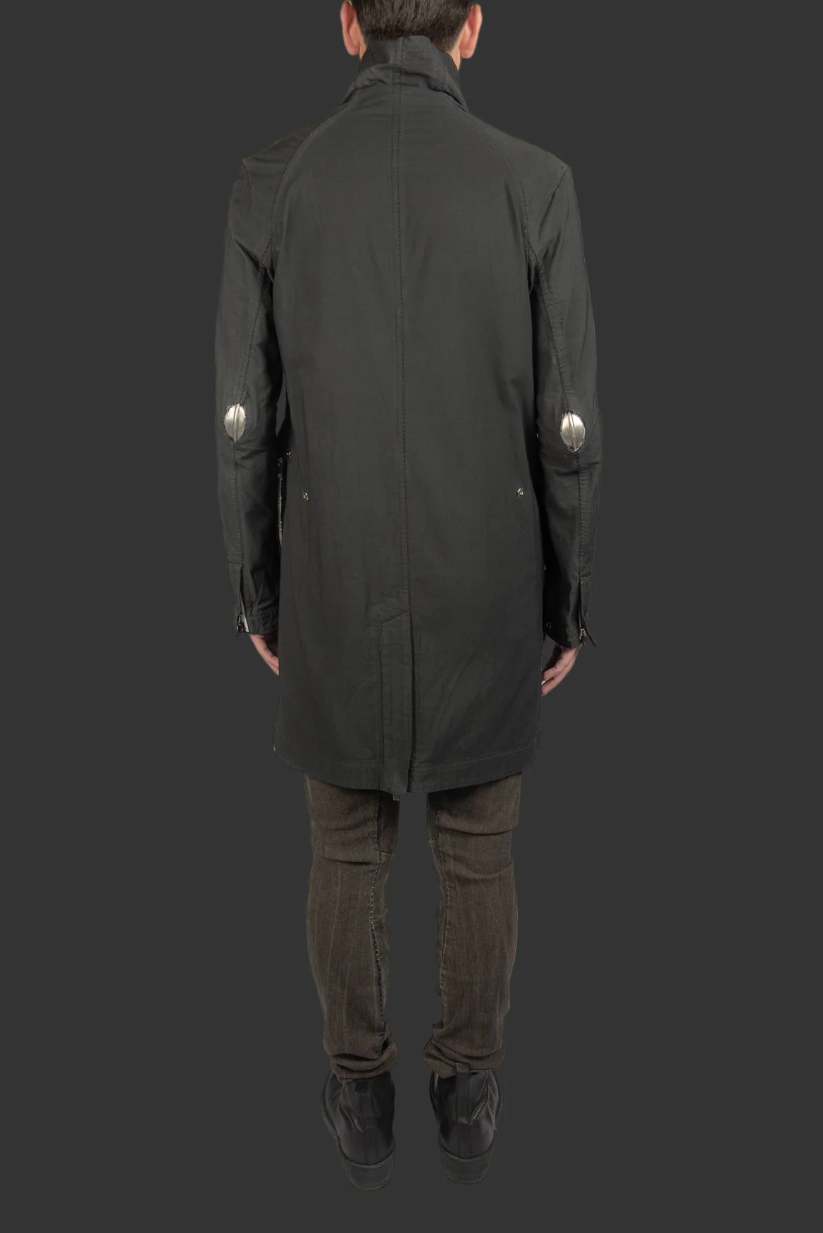 Black Object Dyed Visible Meltlock Button down Parka with Prosthetic Elbow by Carol Christian Poell - Image 7