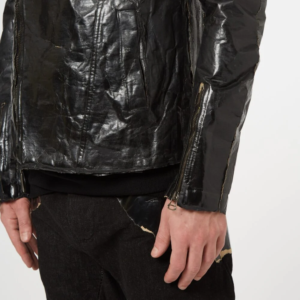 Black Paper Laminate on Thick Cotton Biker Jacket - Image 10