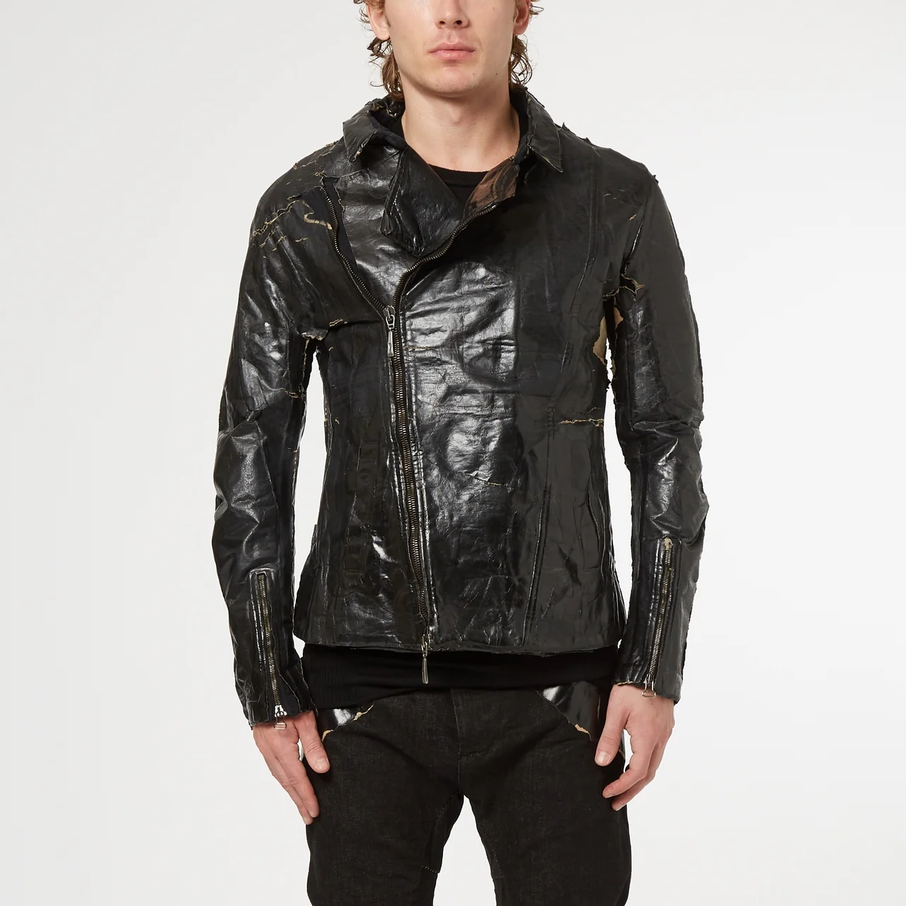 Black Paper Laminate on Thick Cotton Biker Jacket - Image 3
