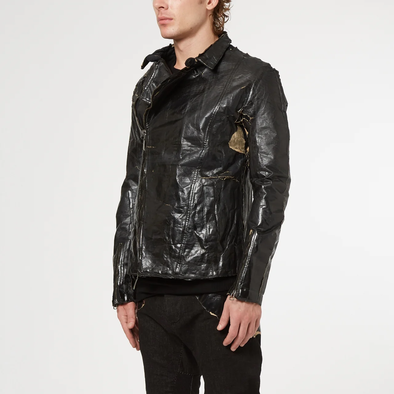 Black Paper Laminate on Thick Cotton Biker Jacket - Image 4