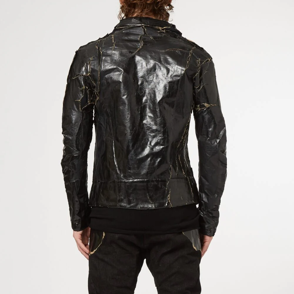 Black Paper Laminate on Thick Cotton Biker Jacket - Image 6