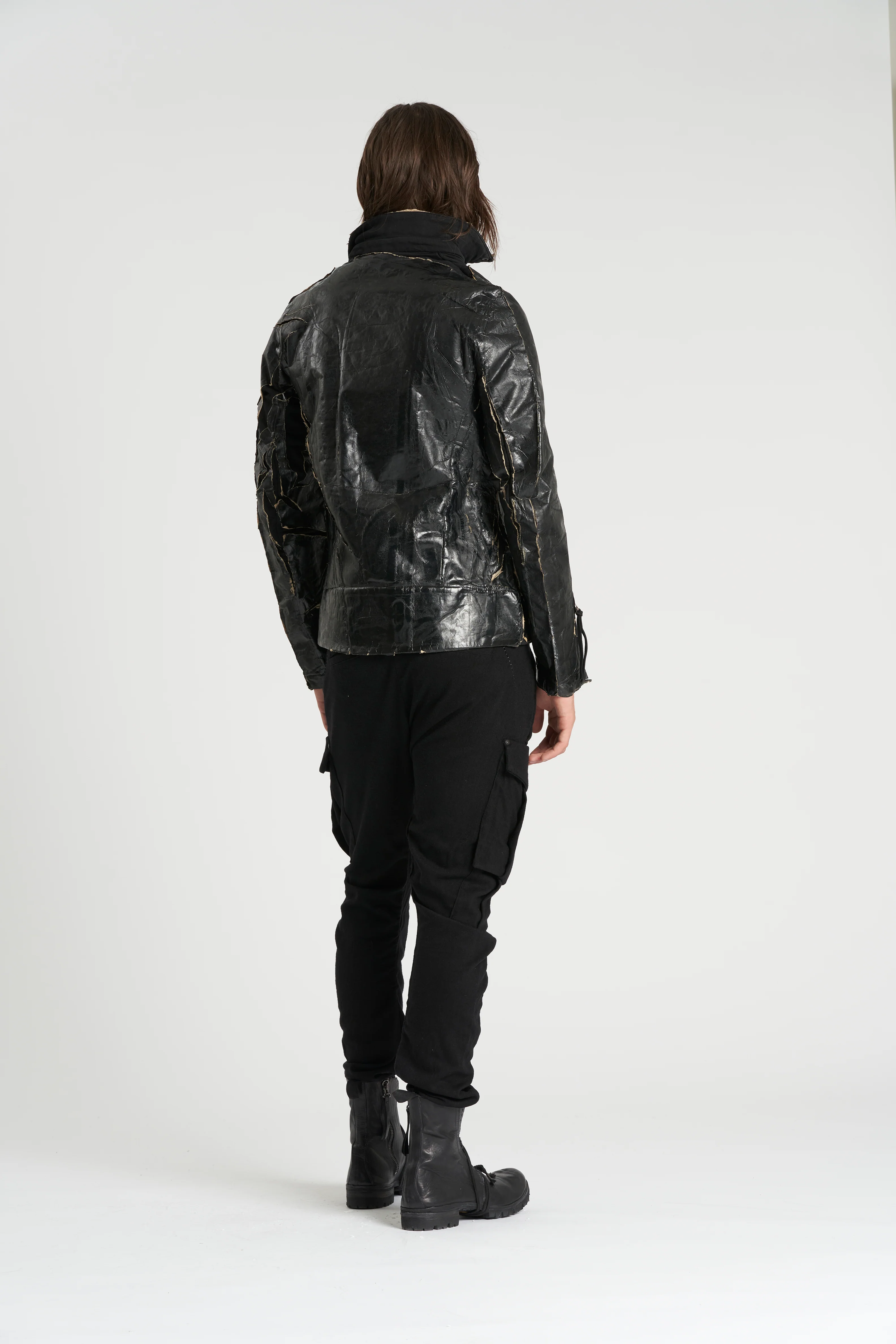 Black Paper Laminate on Thick Cotton Biker Jacket - Image 7