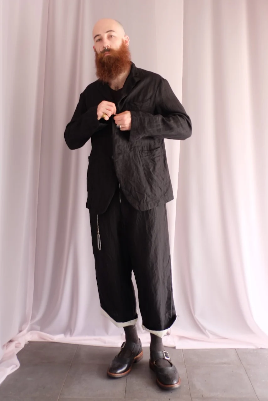 Black Ramie Cotton Cropped Straight Trousers - Image 2