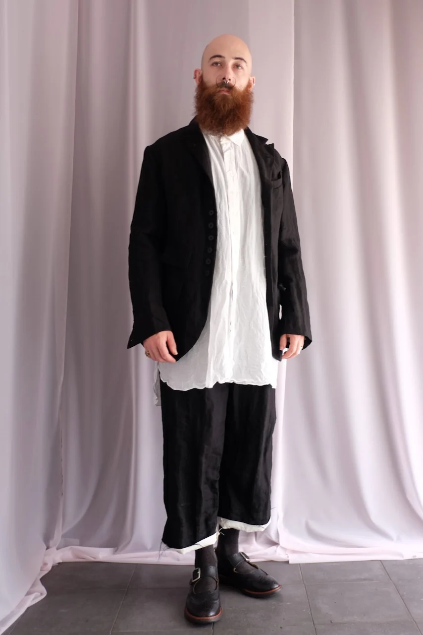Black Ramie Cotton Cropped Straight Trousers - Image 3
