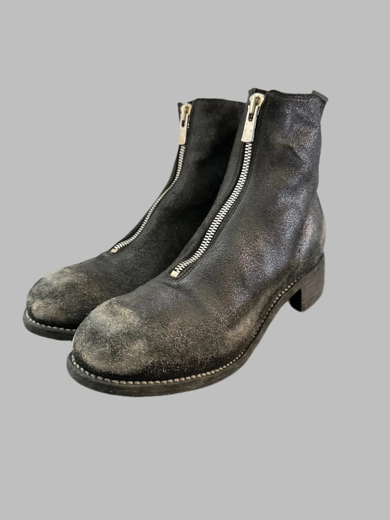 Black Resin Treated Reverse Horse Leather Front Zip Boots PL1_RU - Image 3