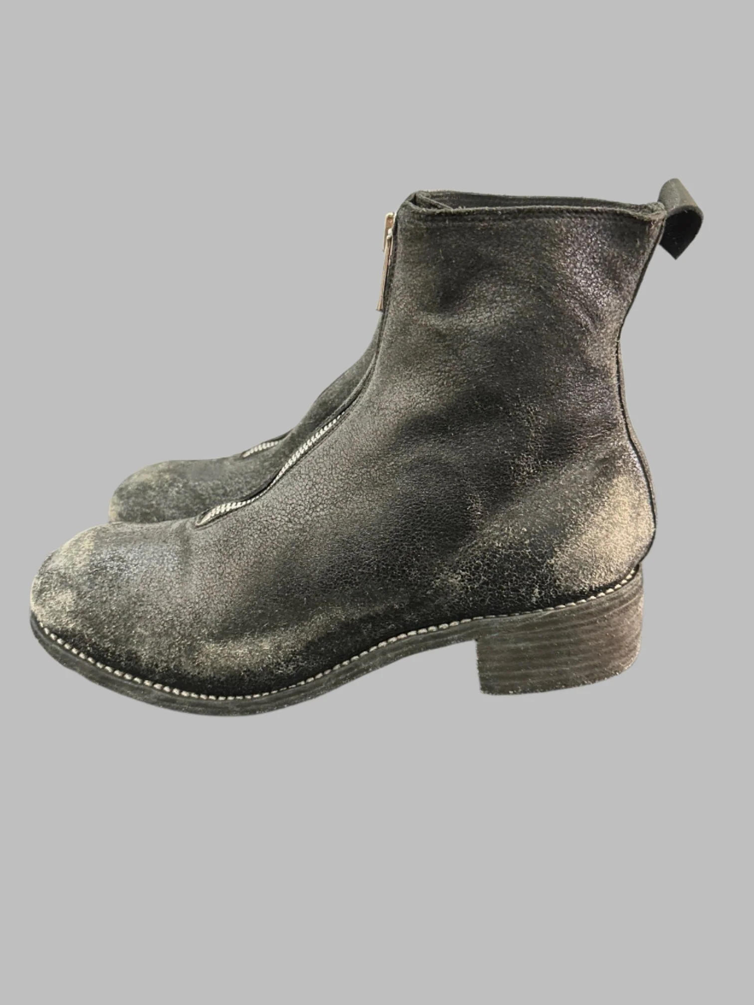 Black Resin Treated Reverse Horse Leather Front Zip Boots PL1_RU - Image 4