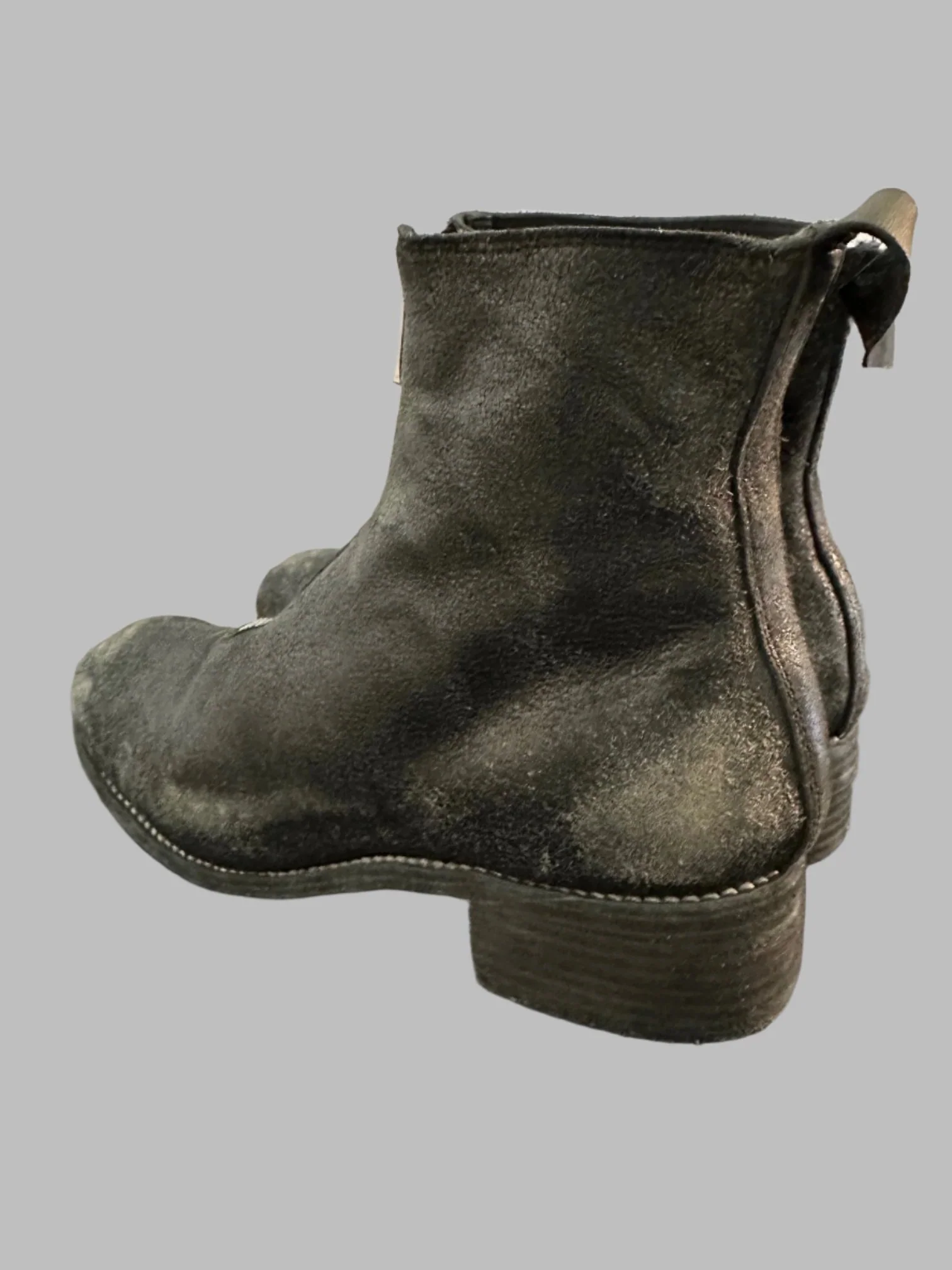 Black Resin Treated Reverse Horse Leather Front Zip Boots PL1_RU - Image 5