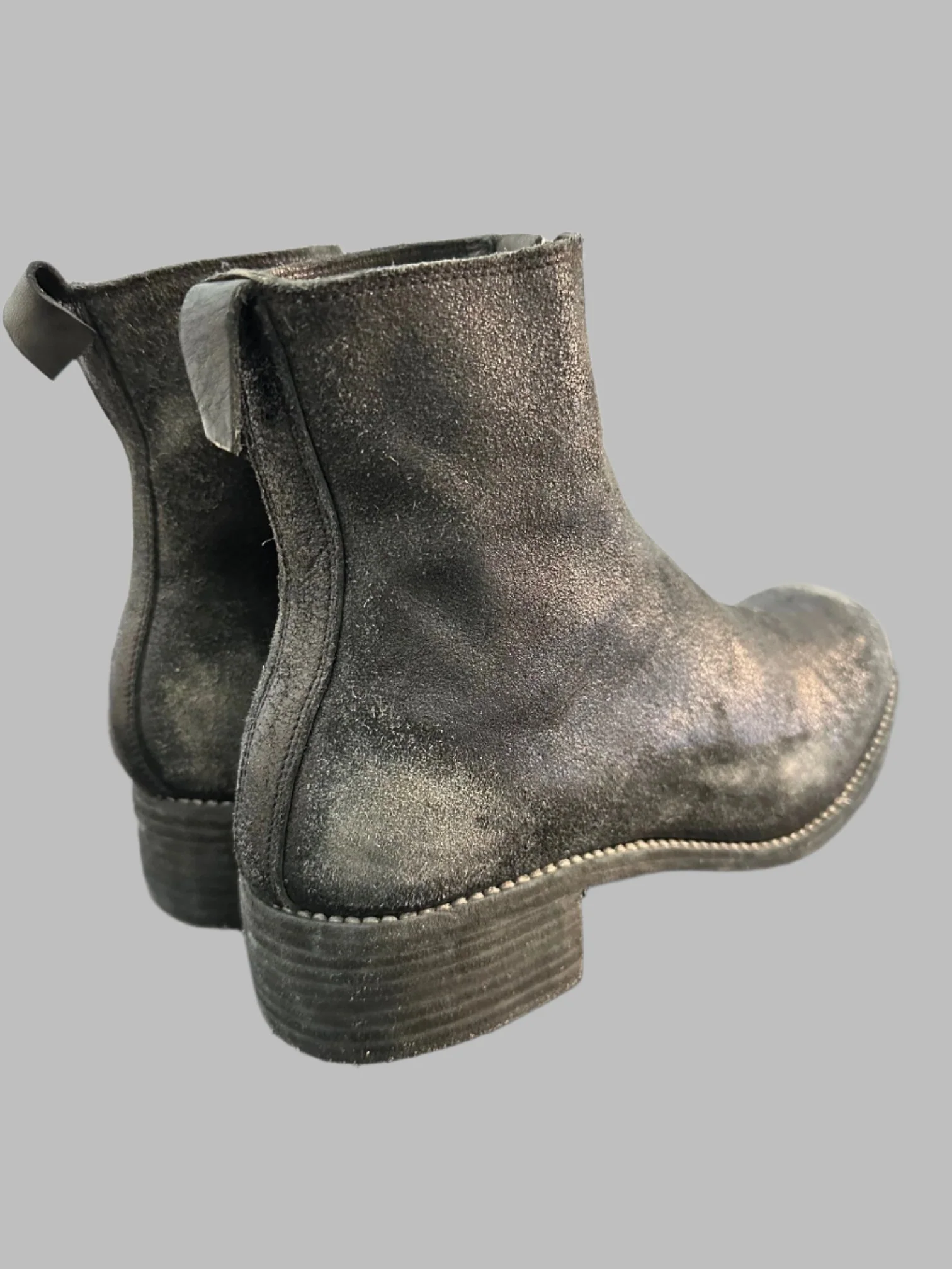 Black Resin Treated Reverse Horse Leather Front Zip Boots PL1_RU - Image 7