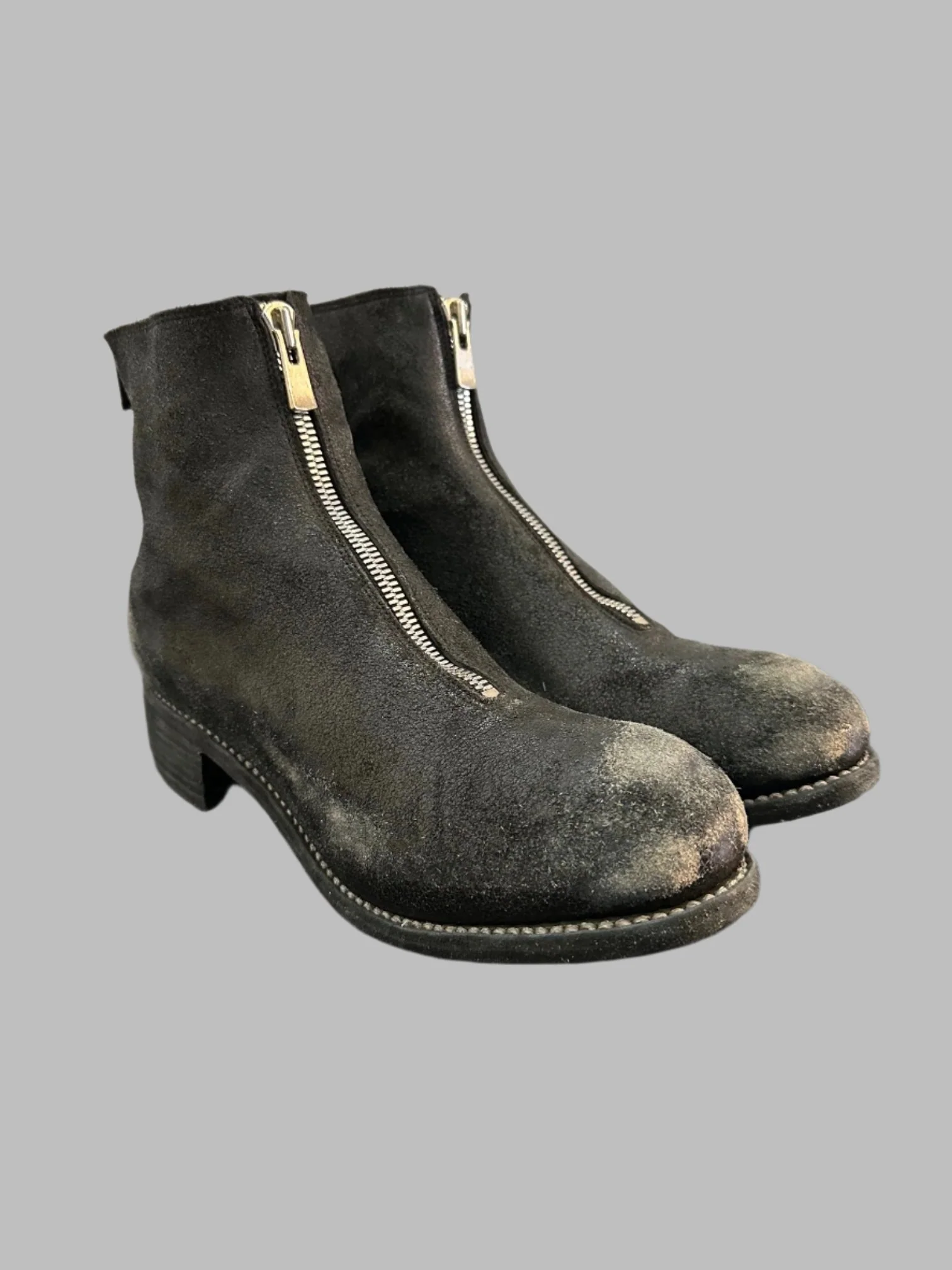 Black Resin Treated Reverse Horse Leather Front Zip Boots PL1_RU - Image 8
