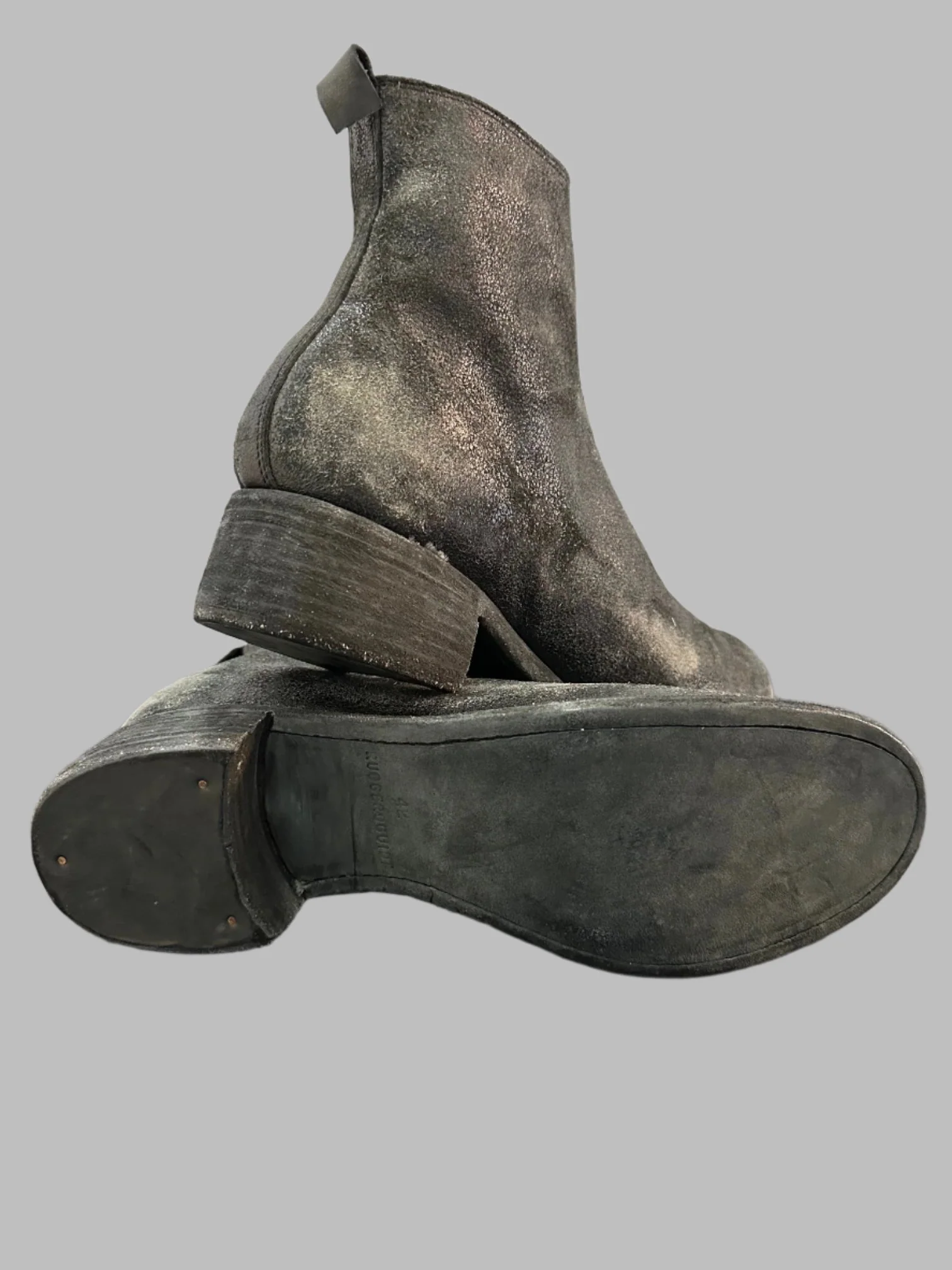 Black Resin Treated Reverse Horse Leather Front Zip Boots PL1_RU - Image 9