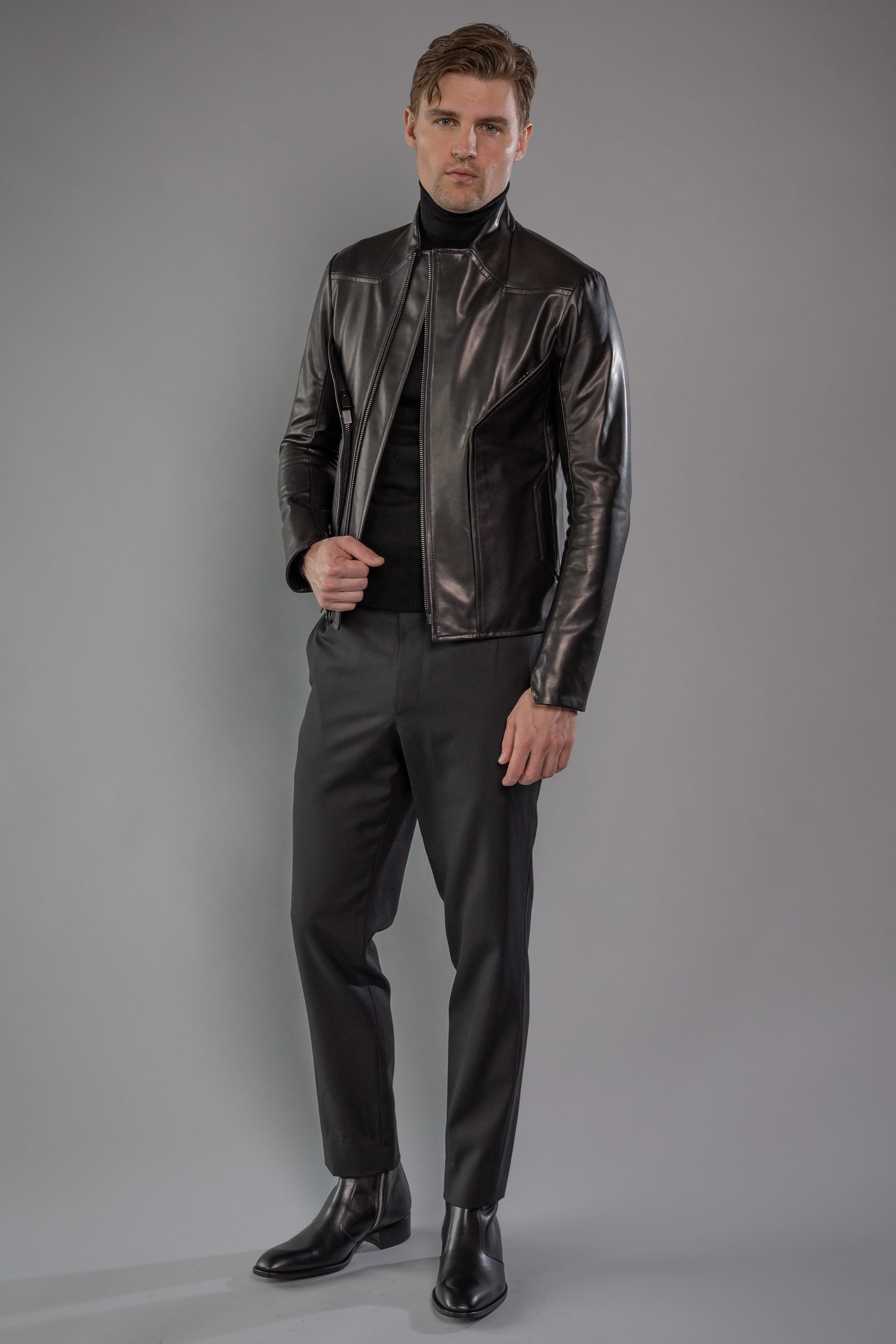 Black Roma Cow Leather BEVEL JACKET - Image 2