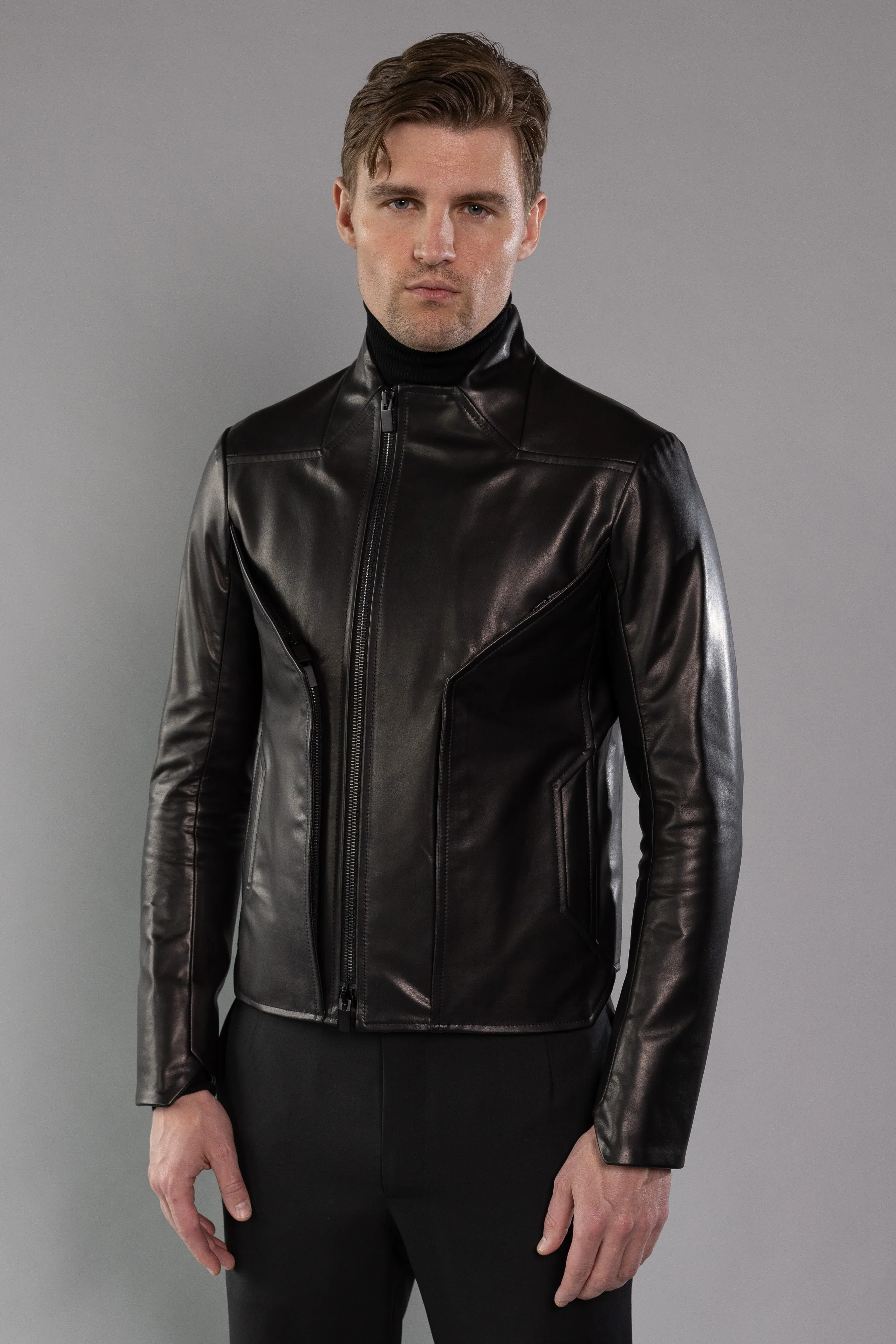 Black Roma Cow Leather BEVEL JACKET - Image 3