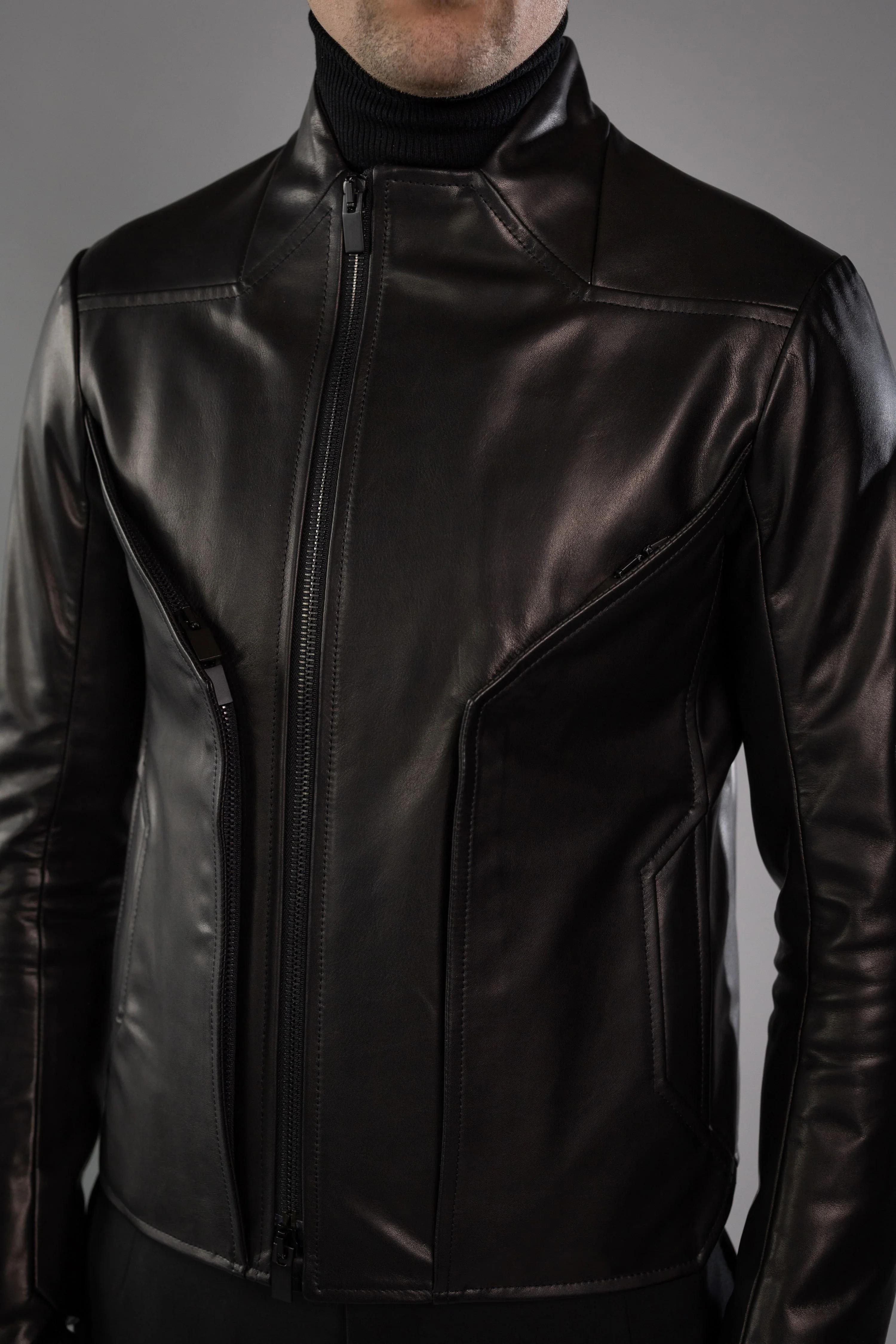 Black Roma Cow Leather BEVEL JACKET - Image 4