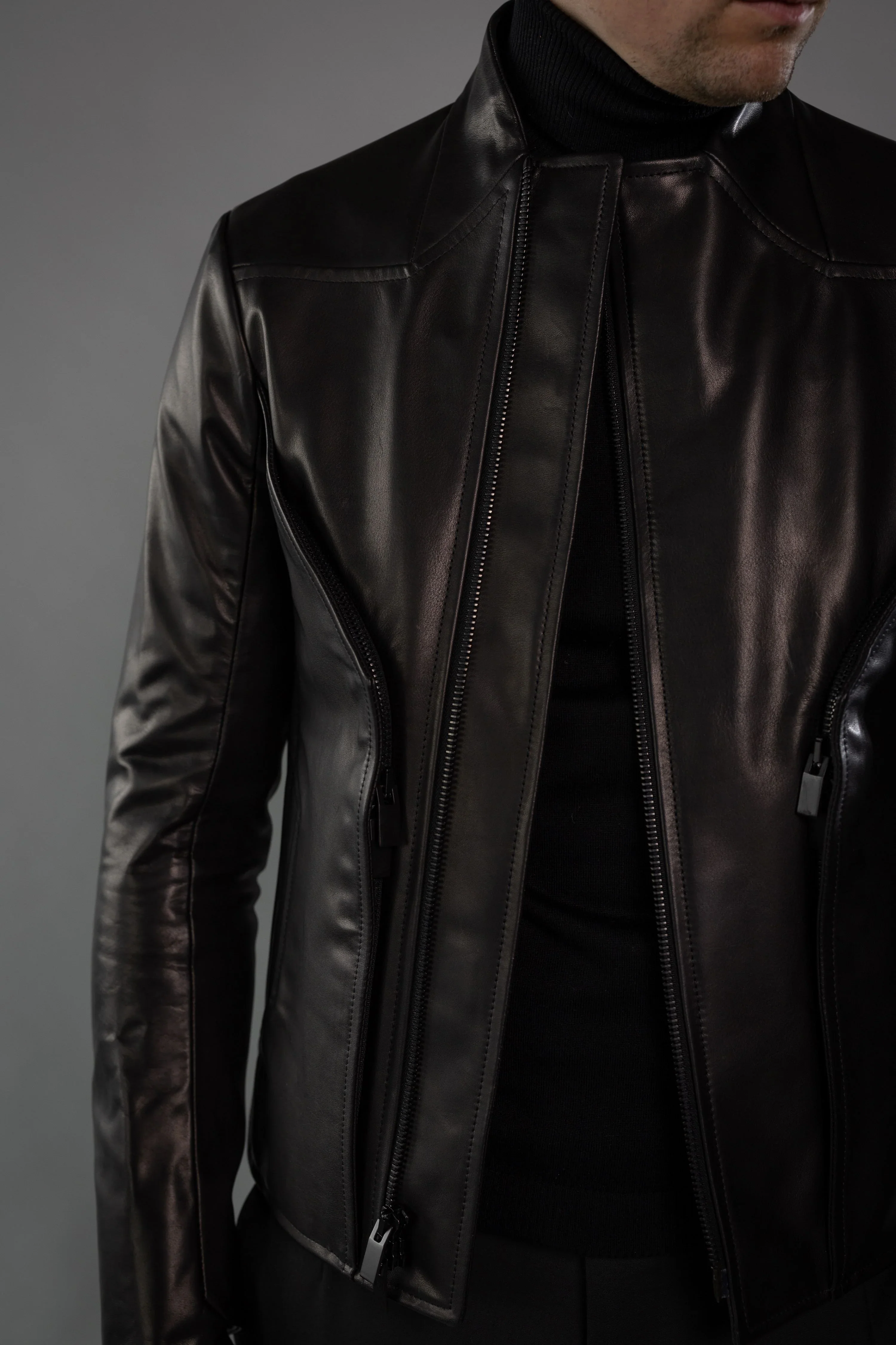 Black Roma Cow Leather BEVEL JACKET - Image 5