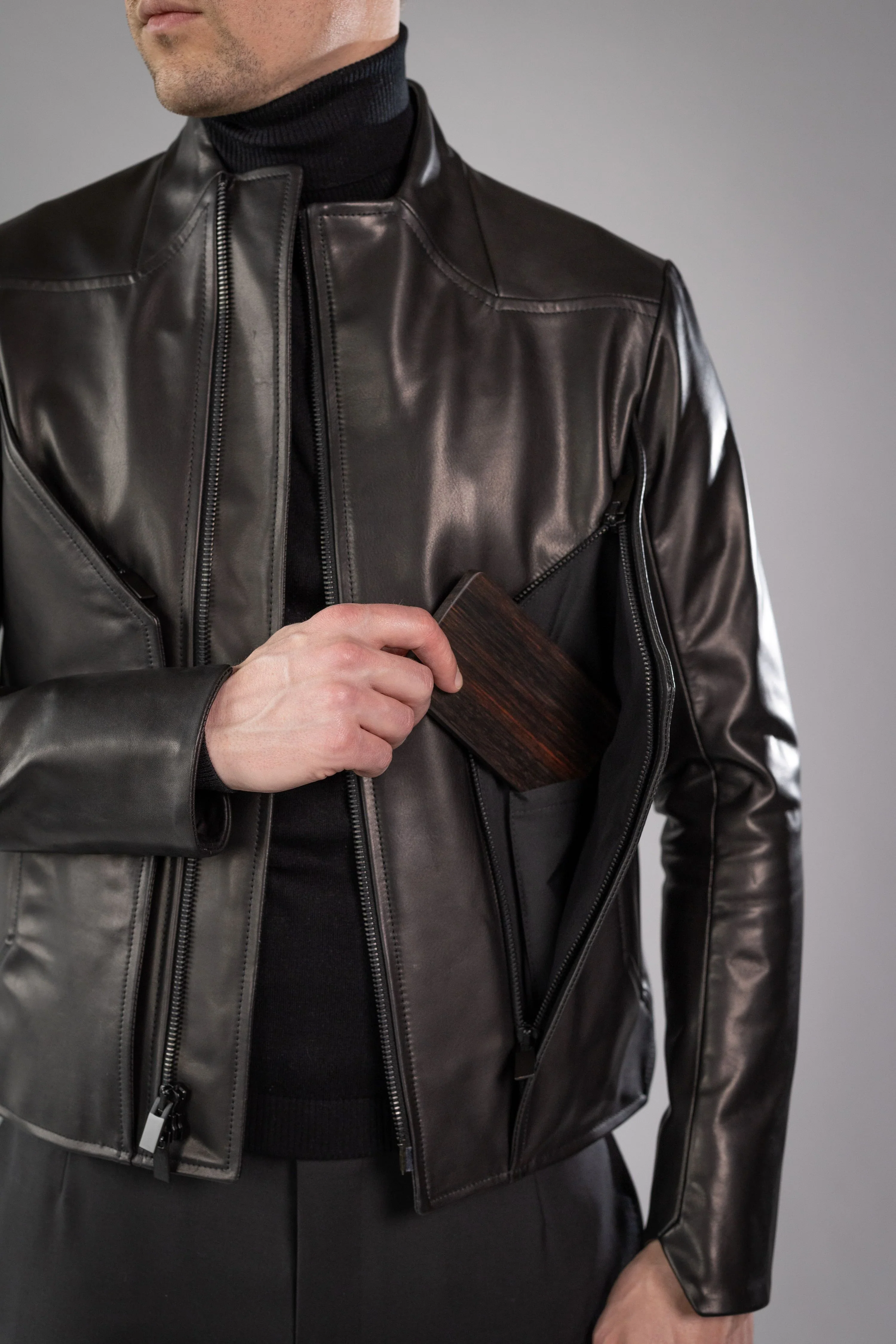 Black Roma Cow Leather BEVEL JACKET - Image 6