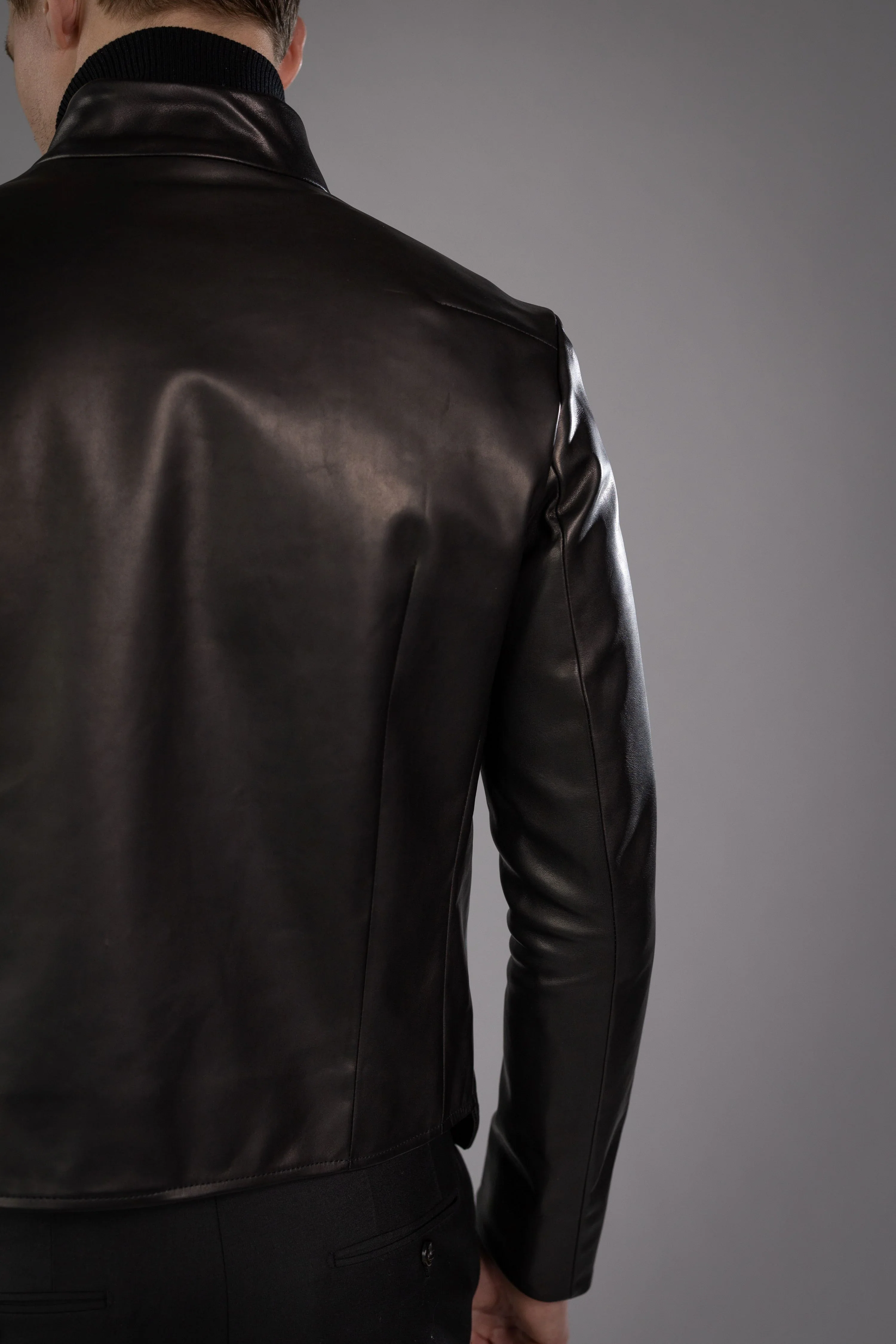 Black Roma Cow Leather BEVEL JACKET - Image 8