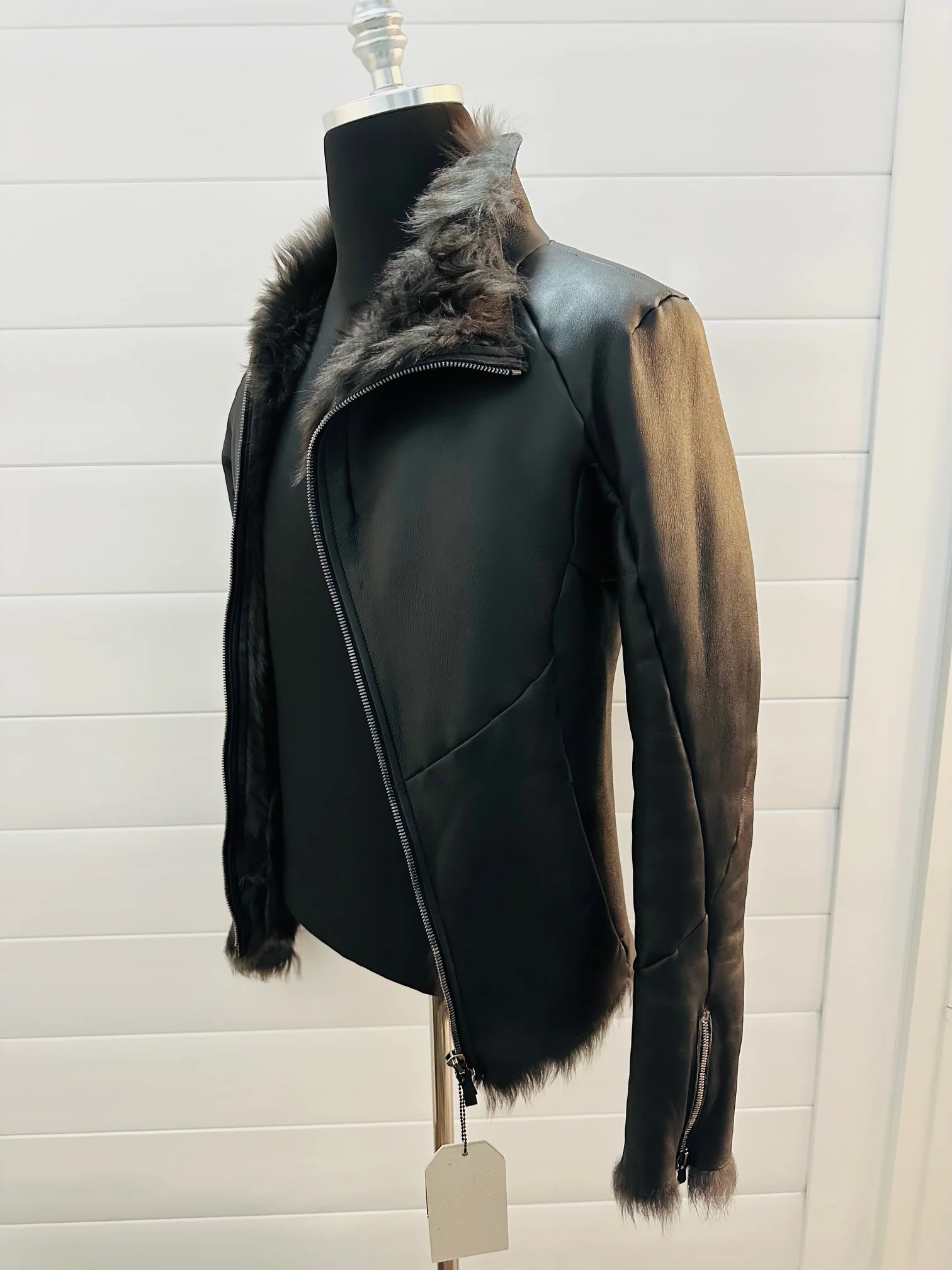 Black Sheep Shearling High Collar Zip Jacket - Image 3