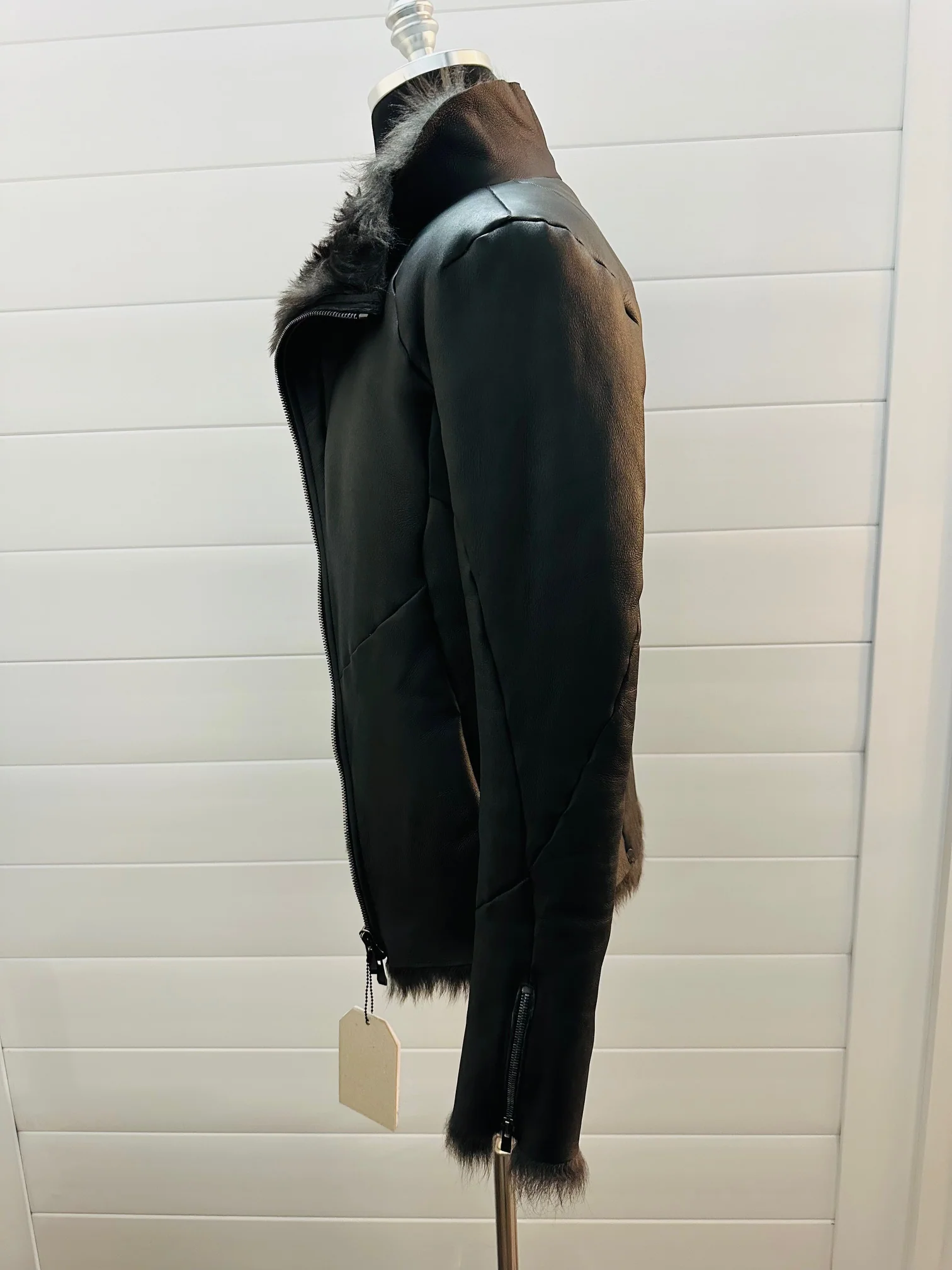 Black Sheep Shearling High Collar Zip Jacket - Image 4