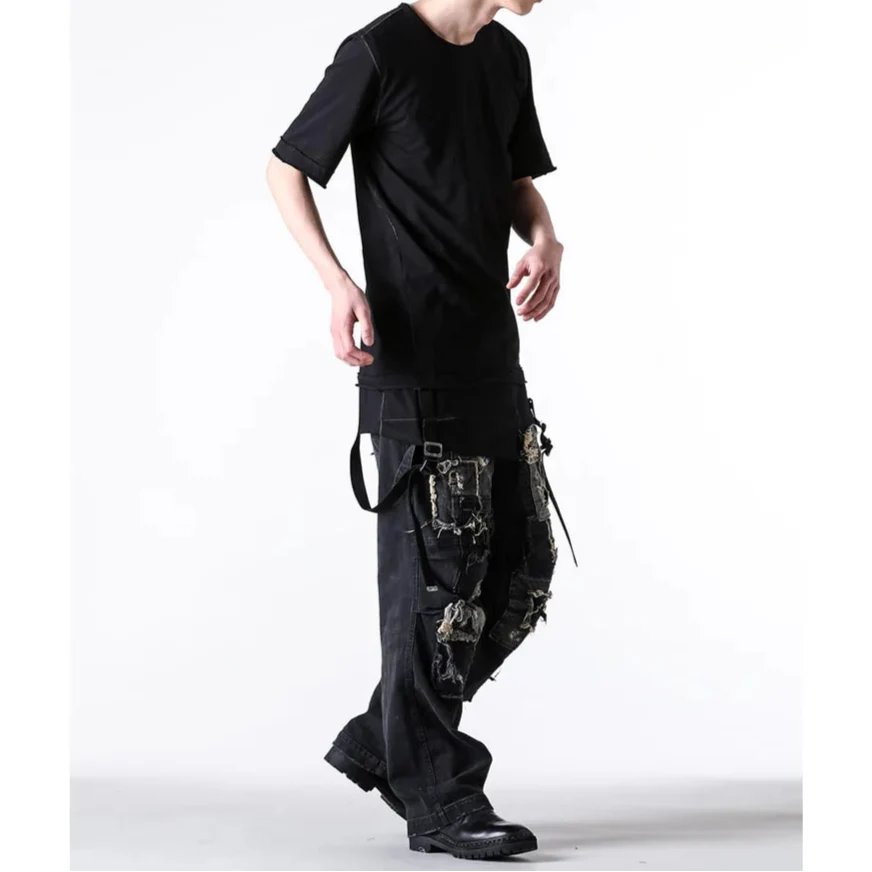 Black Soft Cotton Jersey Belt Adjust Long T-Shirt - Image 3