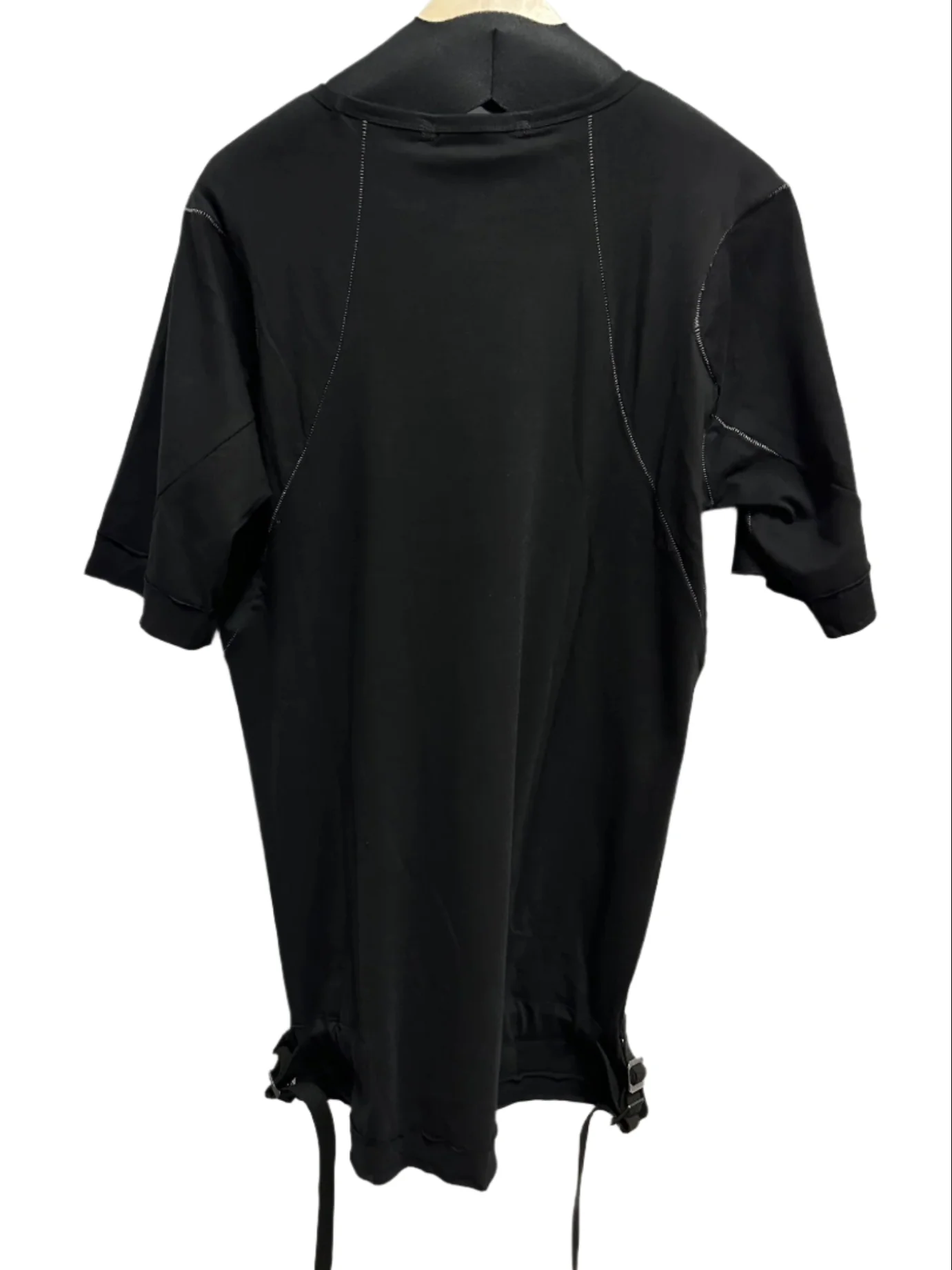 Black Soft Cotton Jersey Belt Adjust Long T-Shirt - Image 6