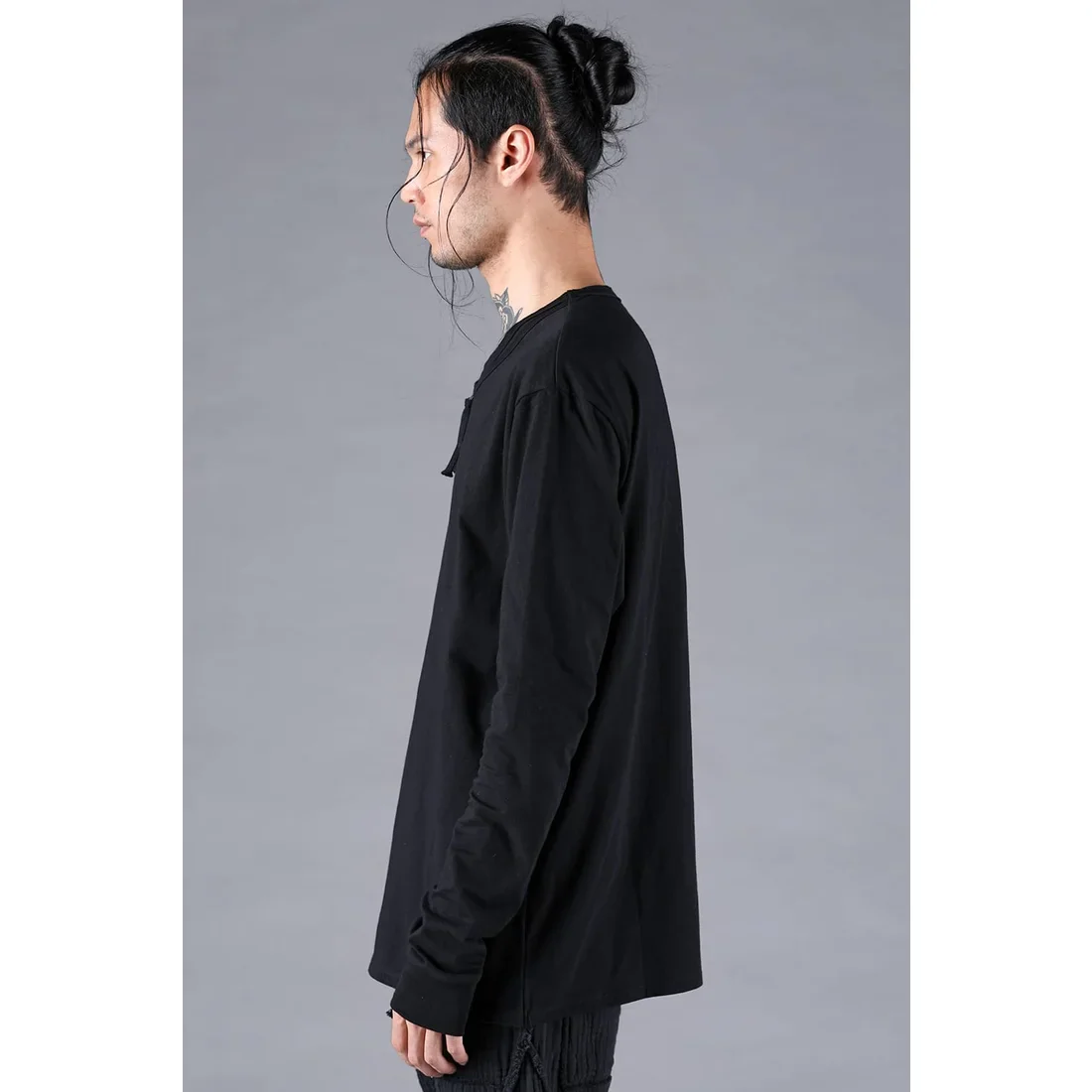 Black Soft Cotton Jersey Front Zipper Layered T-Shirt - Image 3